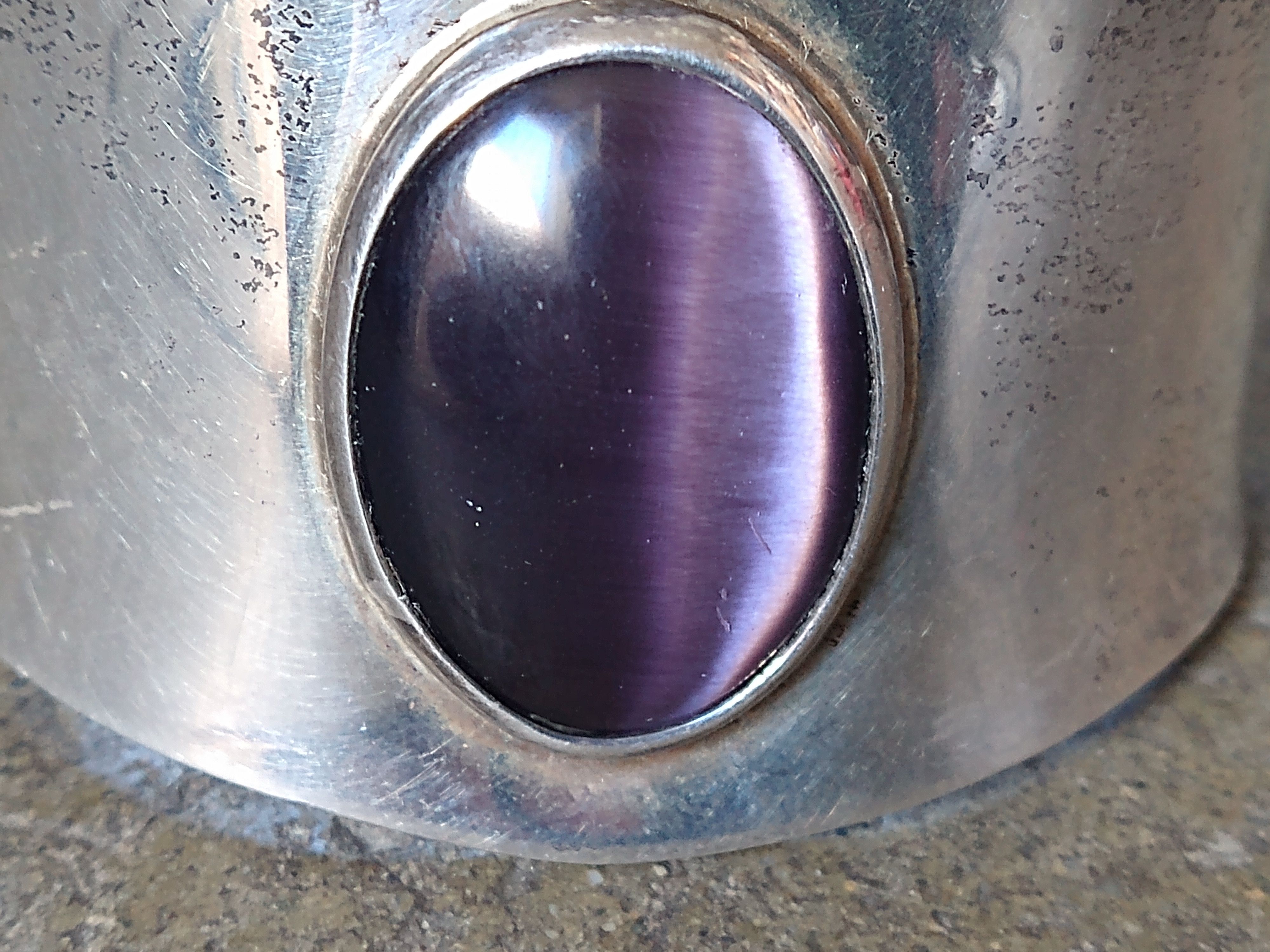 Jewelry Vintage Taxco Sterling Silver Cuff Bracelet Purple Cats Eye Size ONE SIZE - 5 Thumbnail