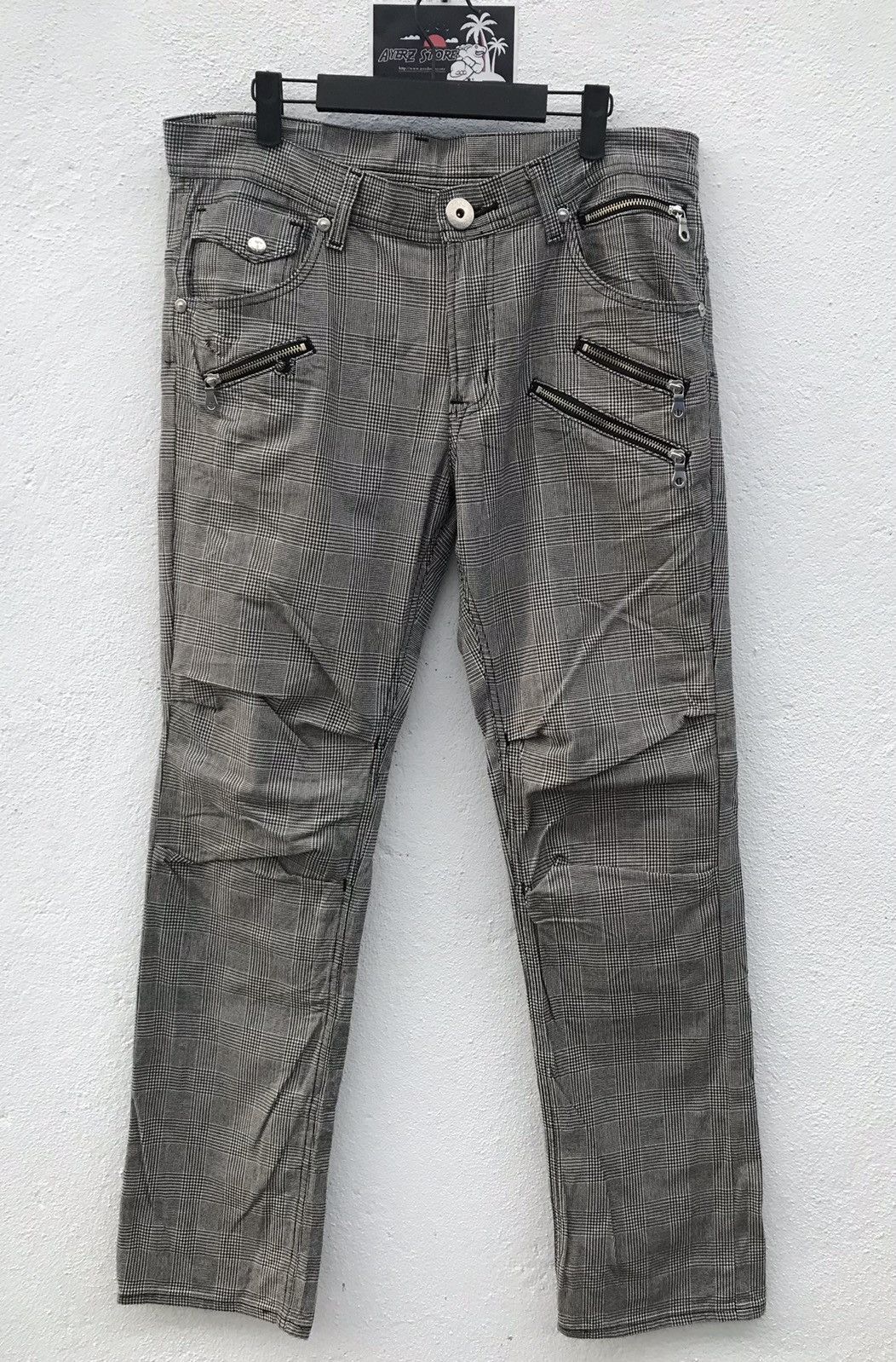 image of Lee Cowboy Multi Zipper Cinch Back Tartan Checkered Pants in Grey, Men's (Size 36)