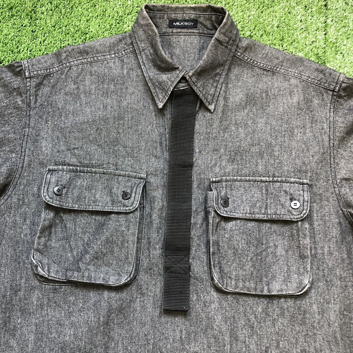 Hiroshi Fujiwara 1990’s Milkboy Strap Pullover Half Button Denim Shirt Size US XL / EU 56 / 4 - 8 Thumbnail