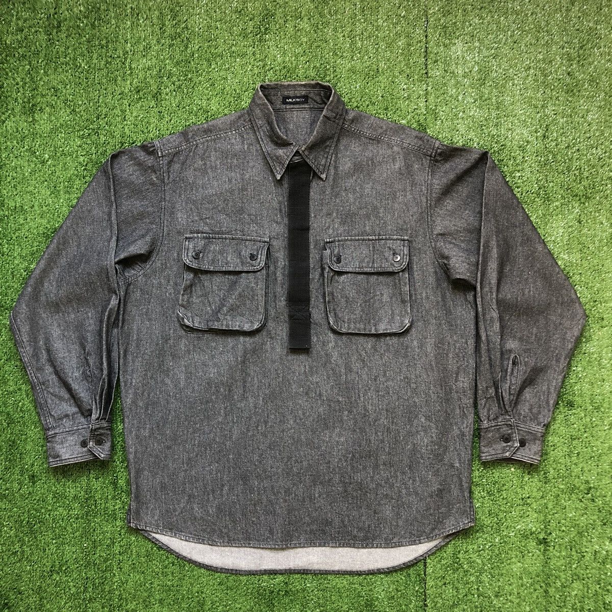 Hiroshi Fujiwara 1990’s Milkboy Strap Pullover Half Button Denim Shirt Size US XL / EU 56 / 4 - 10 Thumbnail