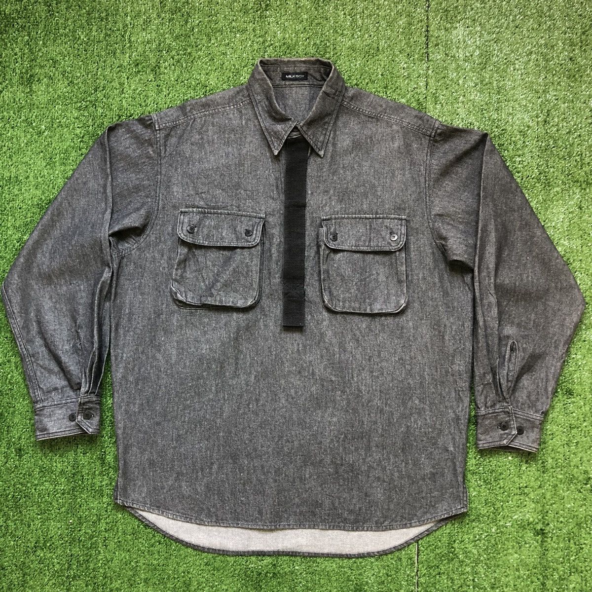Hiroshi Fujiwara 1990’s Milkboy Strap Pullover Half Button Denim Shirt Size US XL / EU 56 / 4 - 9 Thumbnail