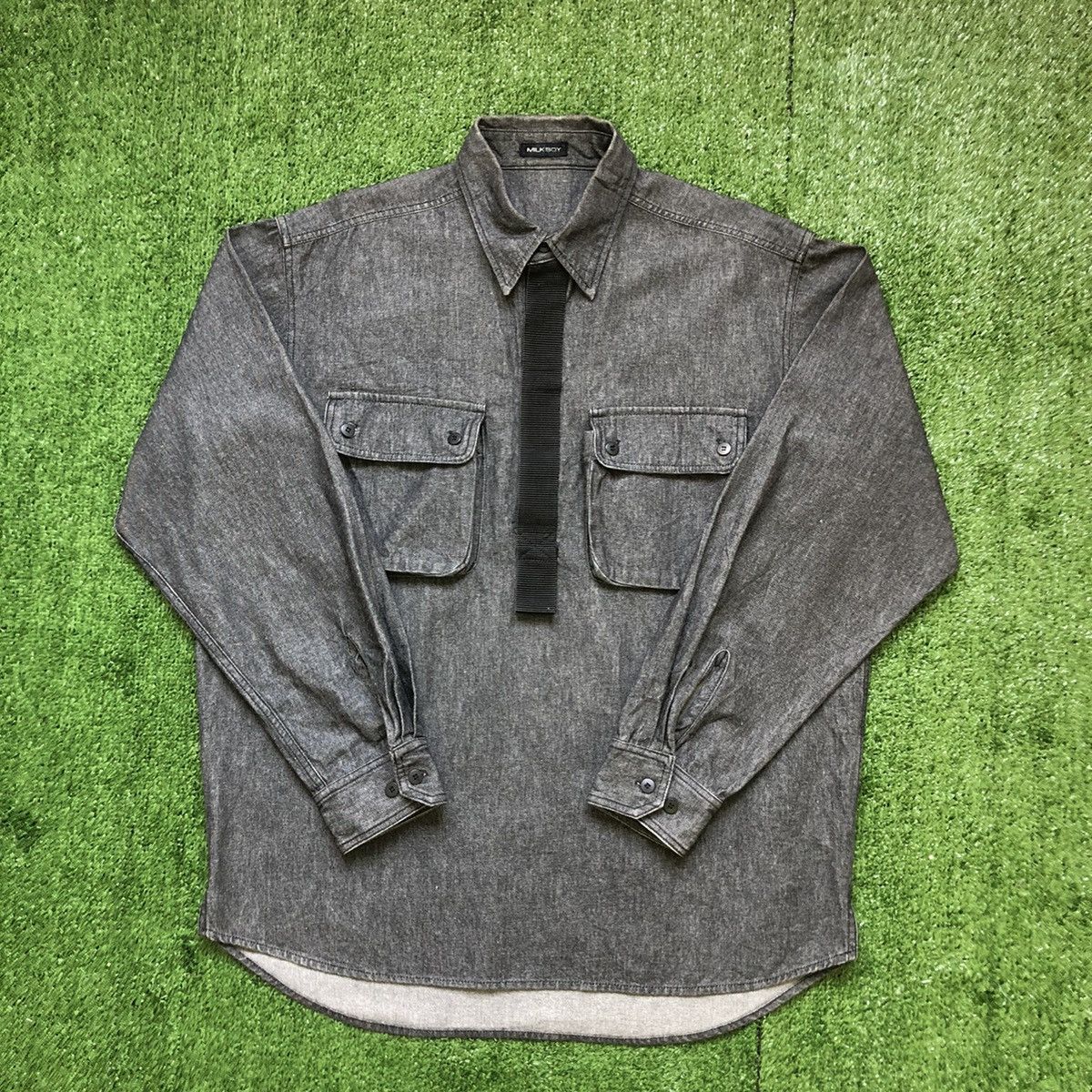 Hiroshi Fujiwara 1990’s Milkboy Strap Pullover Half Button Denim Shirt Size US XL / EU 56 / 4 - 1 Thumbnail