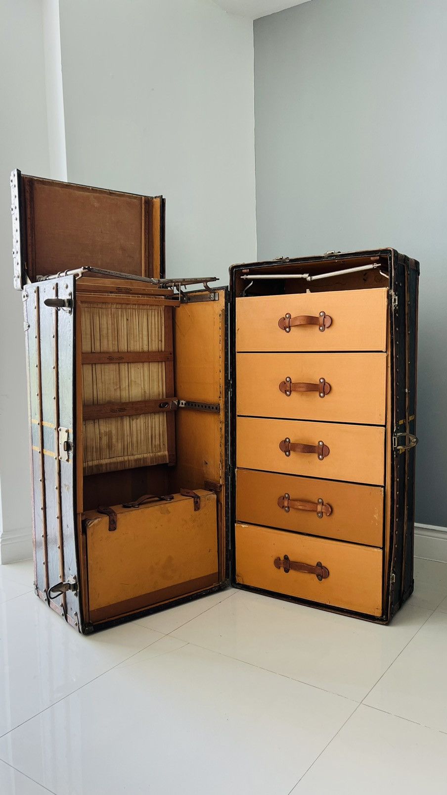 Louis Vuitton 1930s LV Trunk Grand Wardrobe 65 & 1950 Hermes HAC55 birkin Size ONE SIZE - 20 Thumbnail
