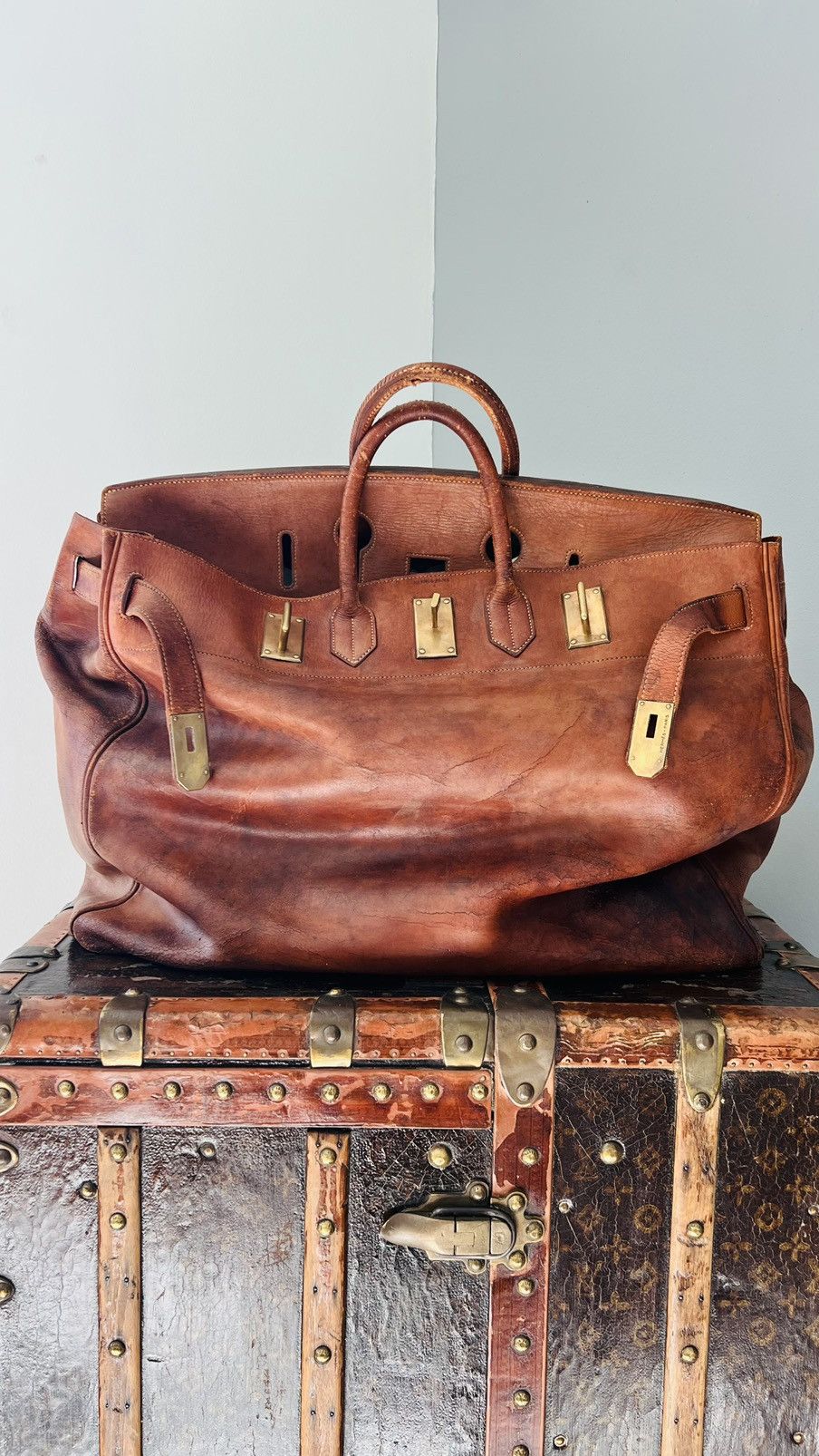Louis Vuitton 1930s LV Trunk Grand Wardrobe 65 & 1950 Hermes HAC55 birkin Size ONE SIZE - 2 Thumbnail