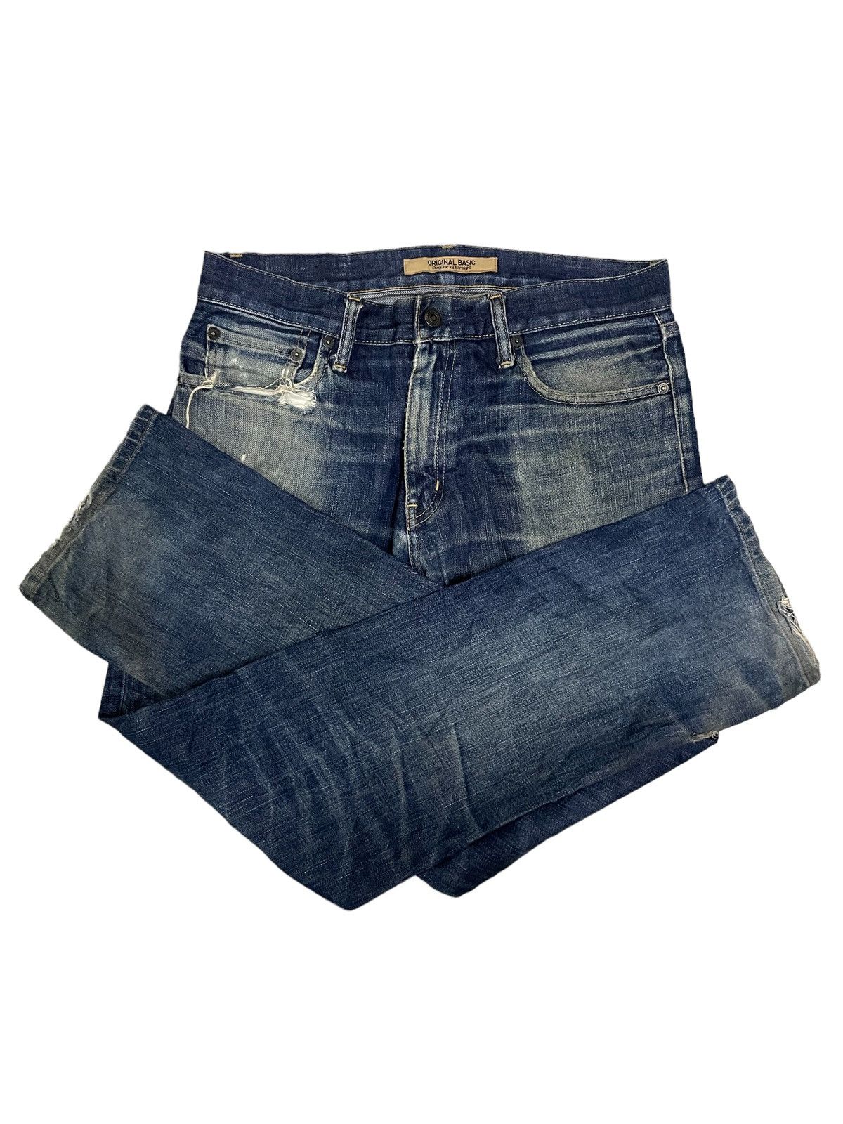 Japanese Brand Vintage Uniqlo S002 Indigo Washed Distressed Jeans Size US 31 - 9 Thumbnail