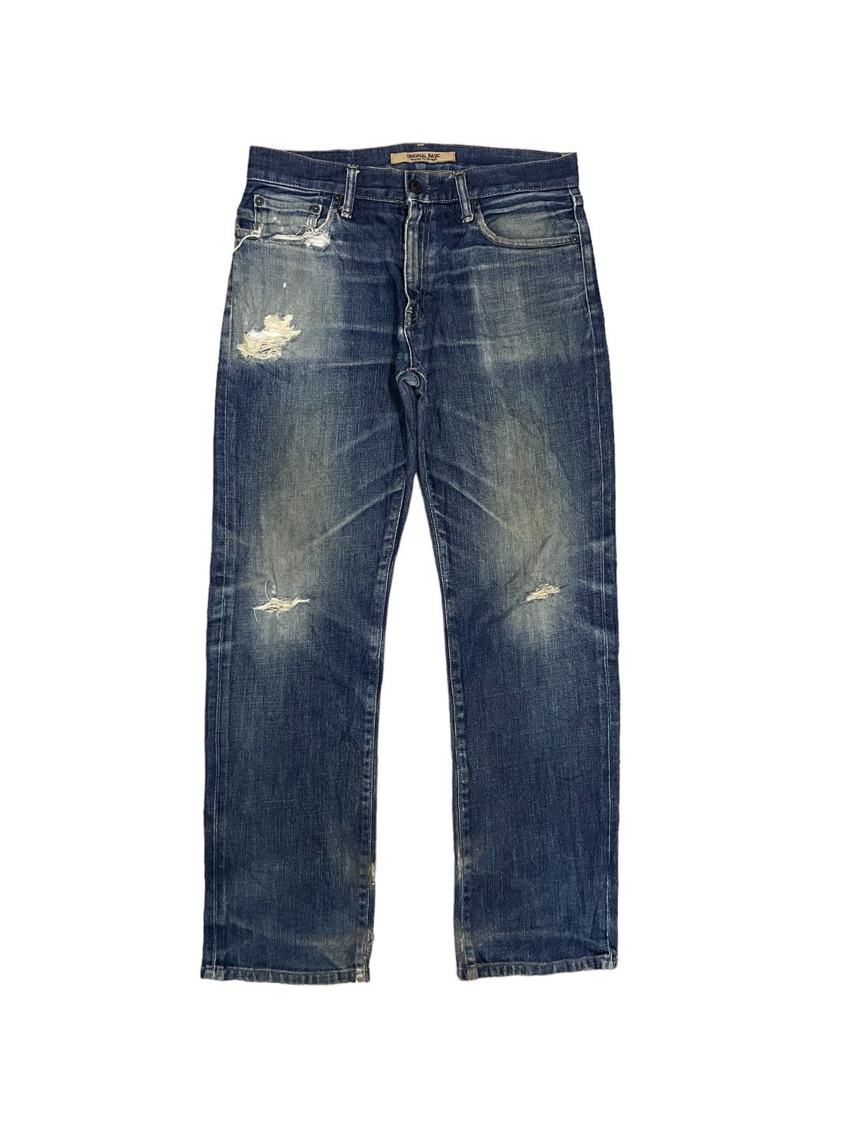 Japanese Brand Vintage Uniqlo S002 Indigo Washed Distressed Jeans Size US 31 - 7 Thumbnail