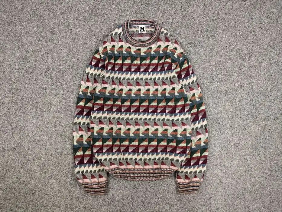 Image of Missoni Multicolor Zig Zag Pattern Knit Crew Neck Sweater, Men's (Size Small)