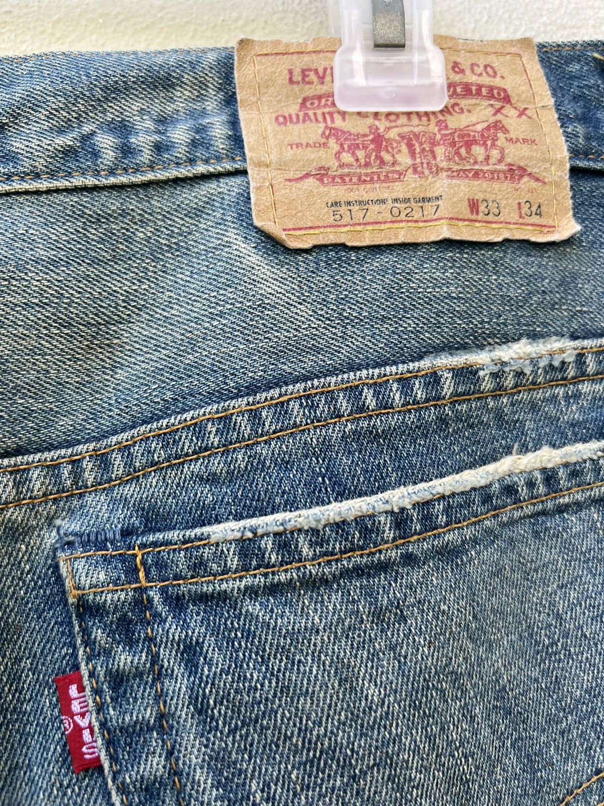 Levi's Vintage Clothing VTG 2002 LVC Levi’s 517 Big E Mud Wash Denim Flared Jeans Size US 32 / EU 48 - 20 Thumbnail
