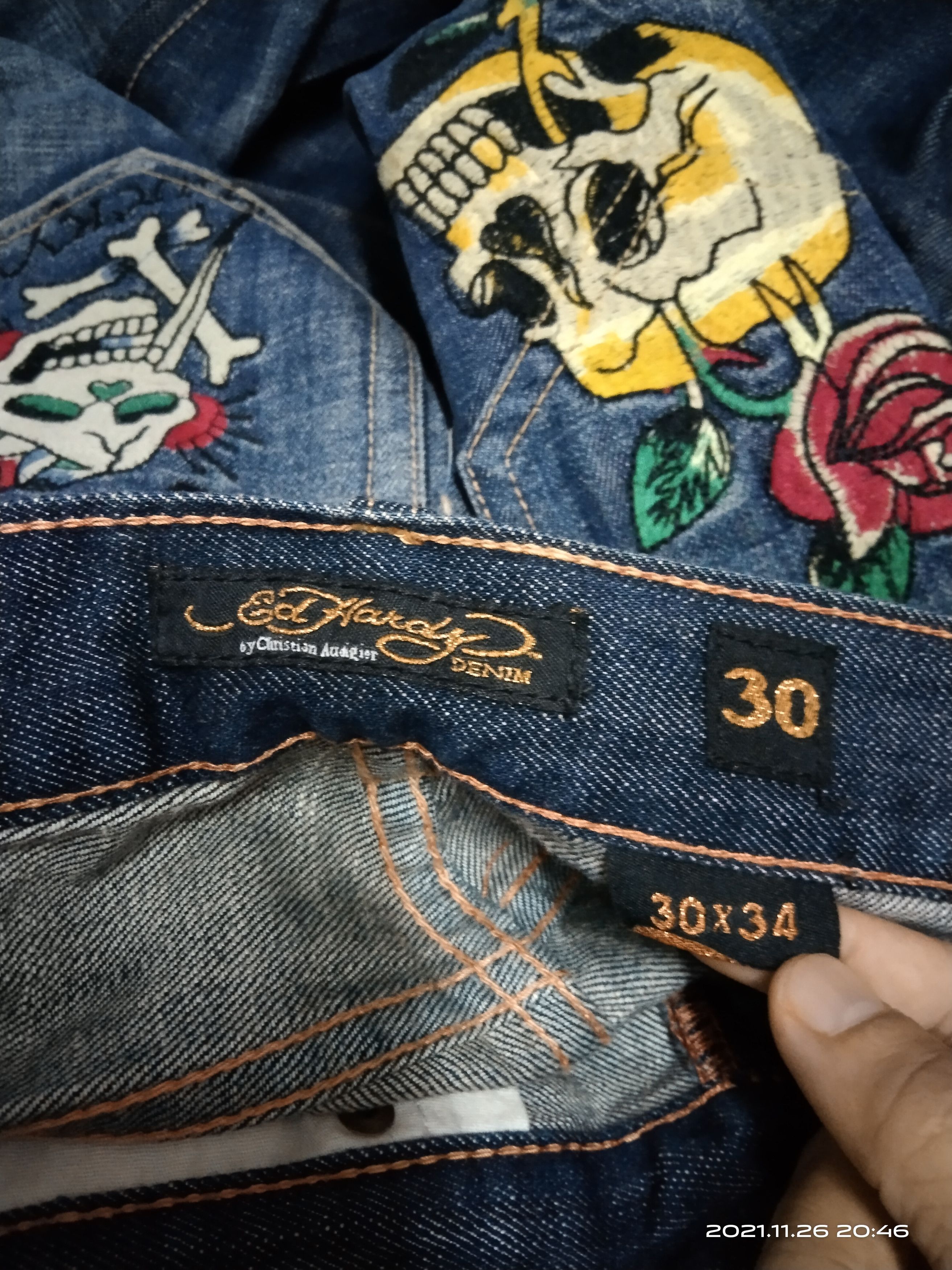 Ed Hardy DiSTRESSED EMBROIDED SKULL ED HARDY BY CHRISTIAN AUDIGIER Size US 30 / EU 46 - 8 Thumbnail