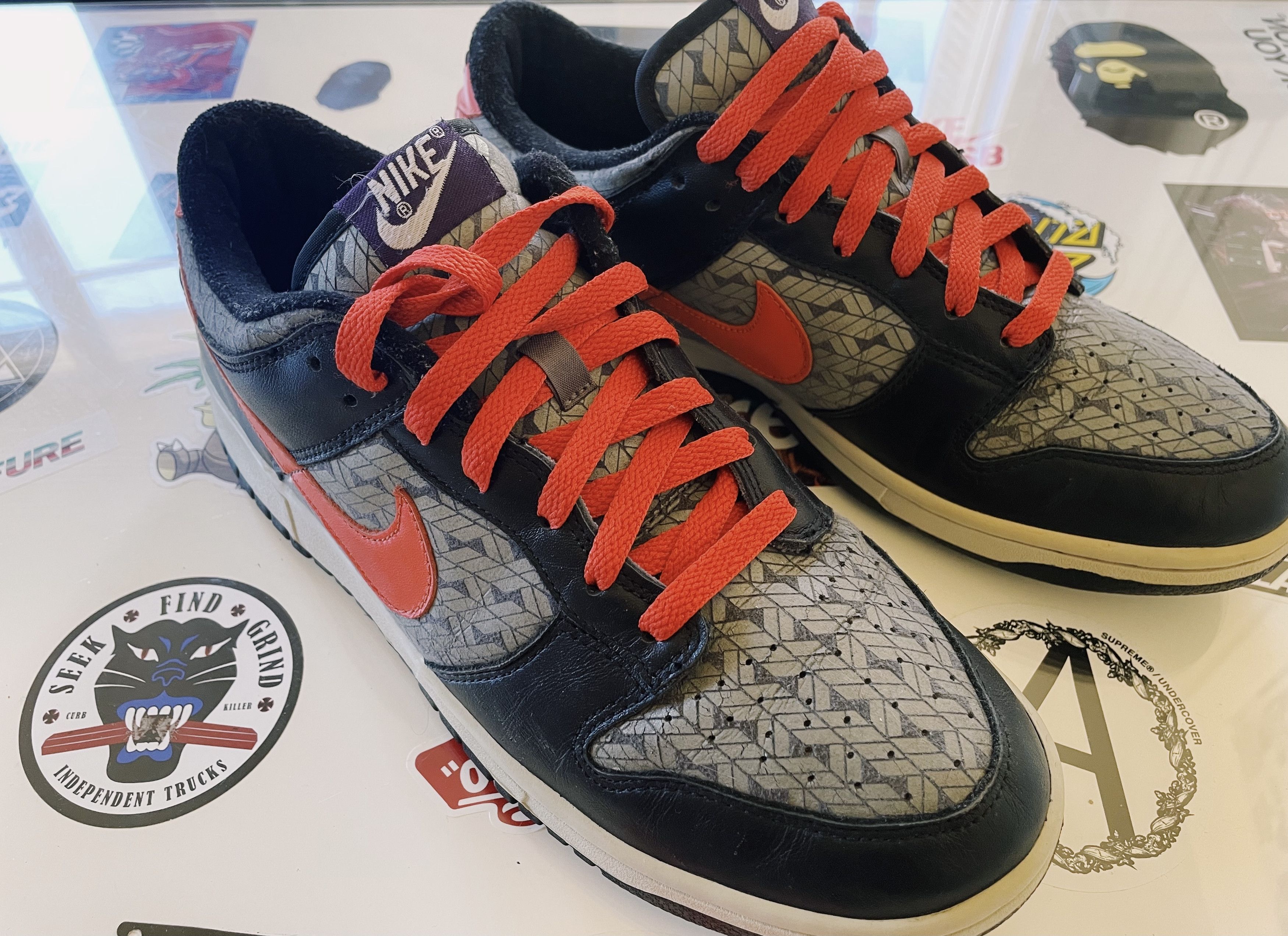 image of Nike Dunk Low Black / Neutual Gray / Safety Orange Flash Shoes in Black/Neutual Gray/Safety Orange 