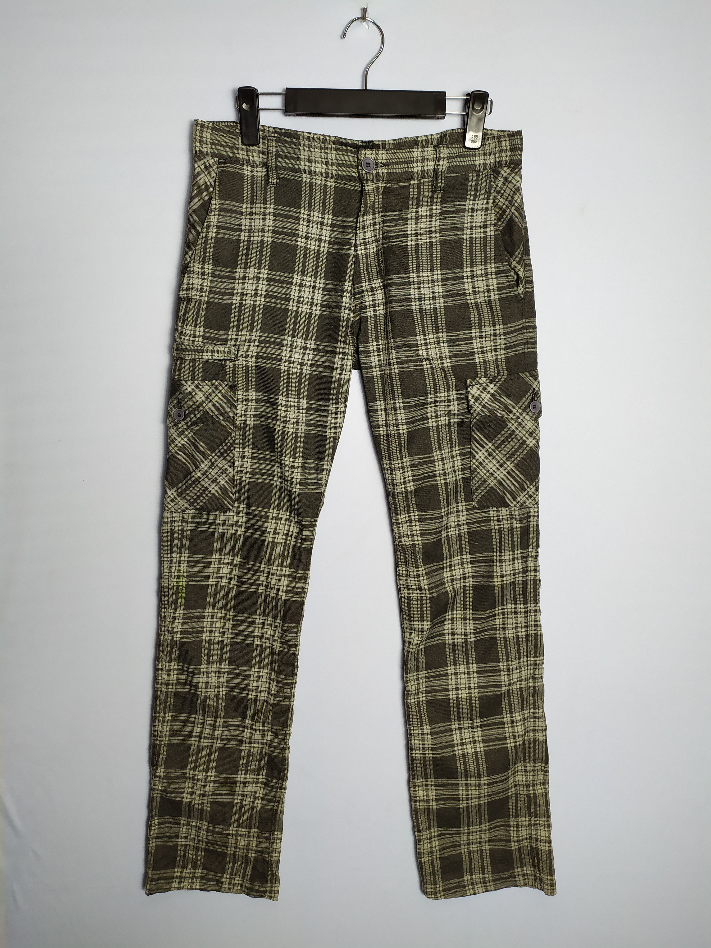 image of Flannel Suggestion Checkered Plaid Cargo Pants/tactical Pants in Grey White, Men's (Size 30)