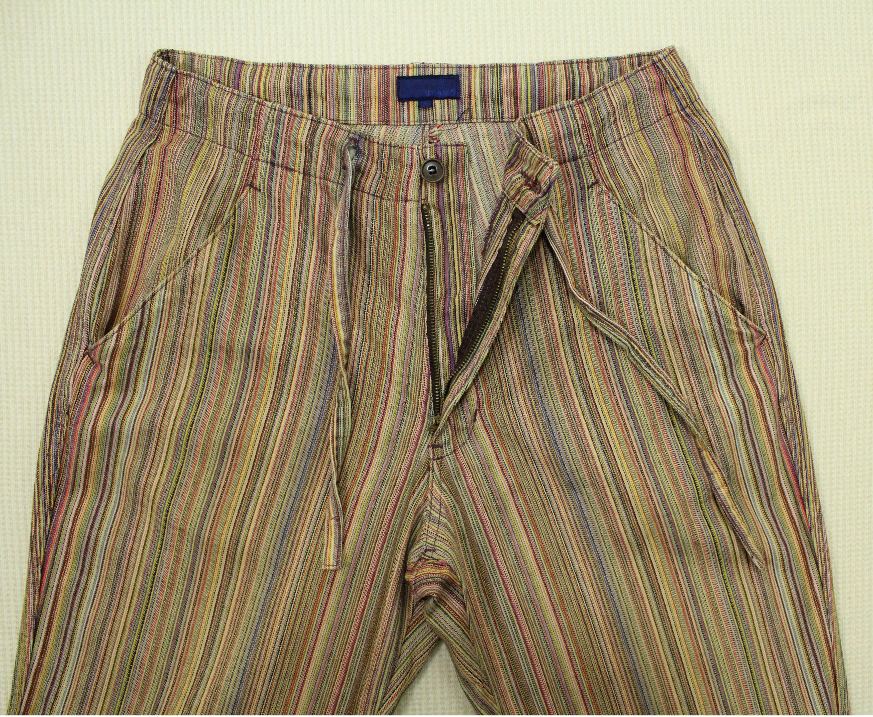 Vintage BEAMS Pants Drawstring Striped Woven Retro Style Size US 31 - 4 Thumbnail