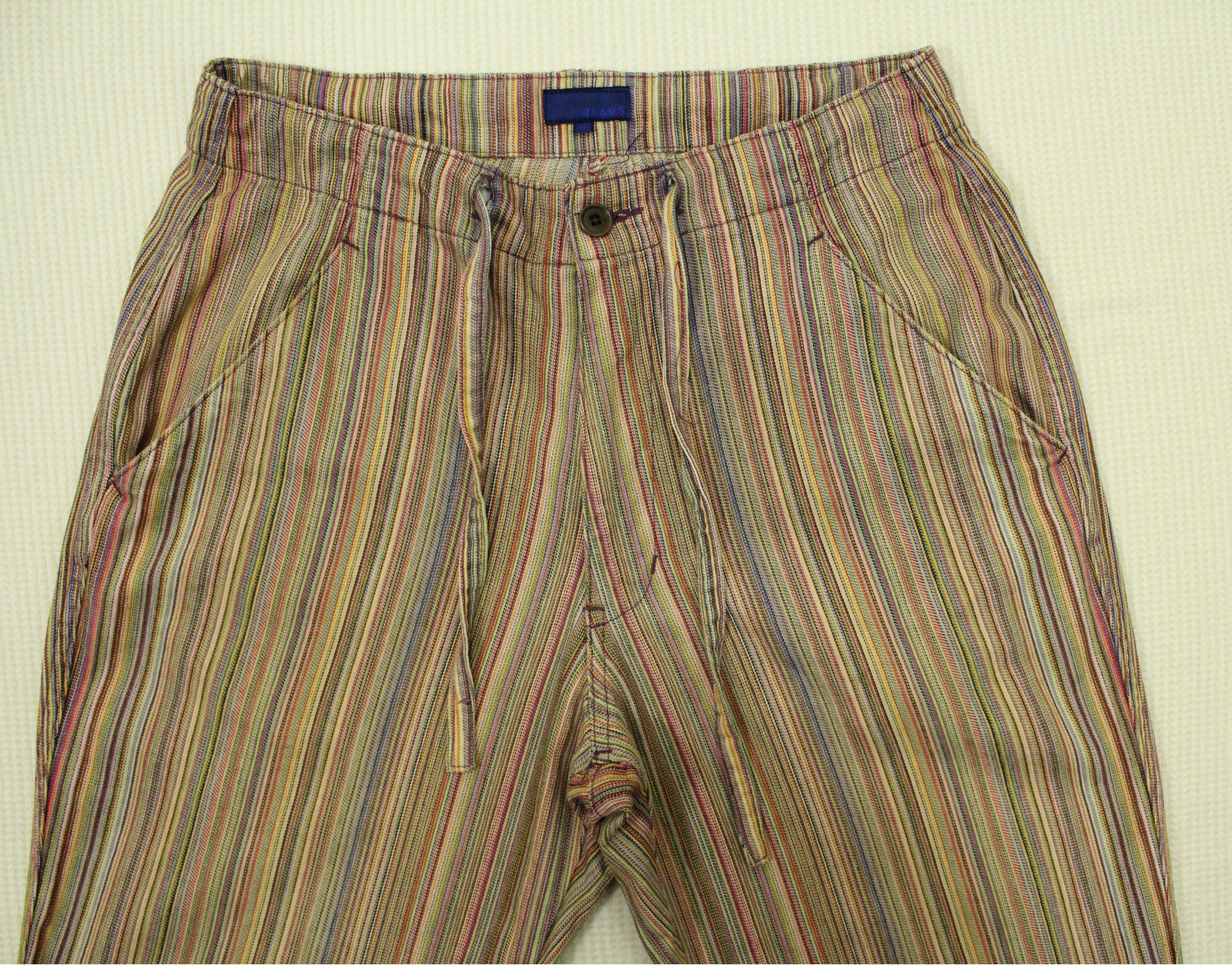 Vintage BEAMS Pants Drawstring Striped Woven Retro Style Size US 31 - 3 Thumbnail