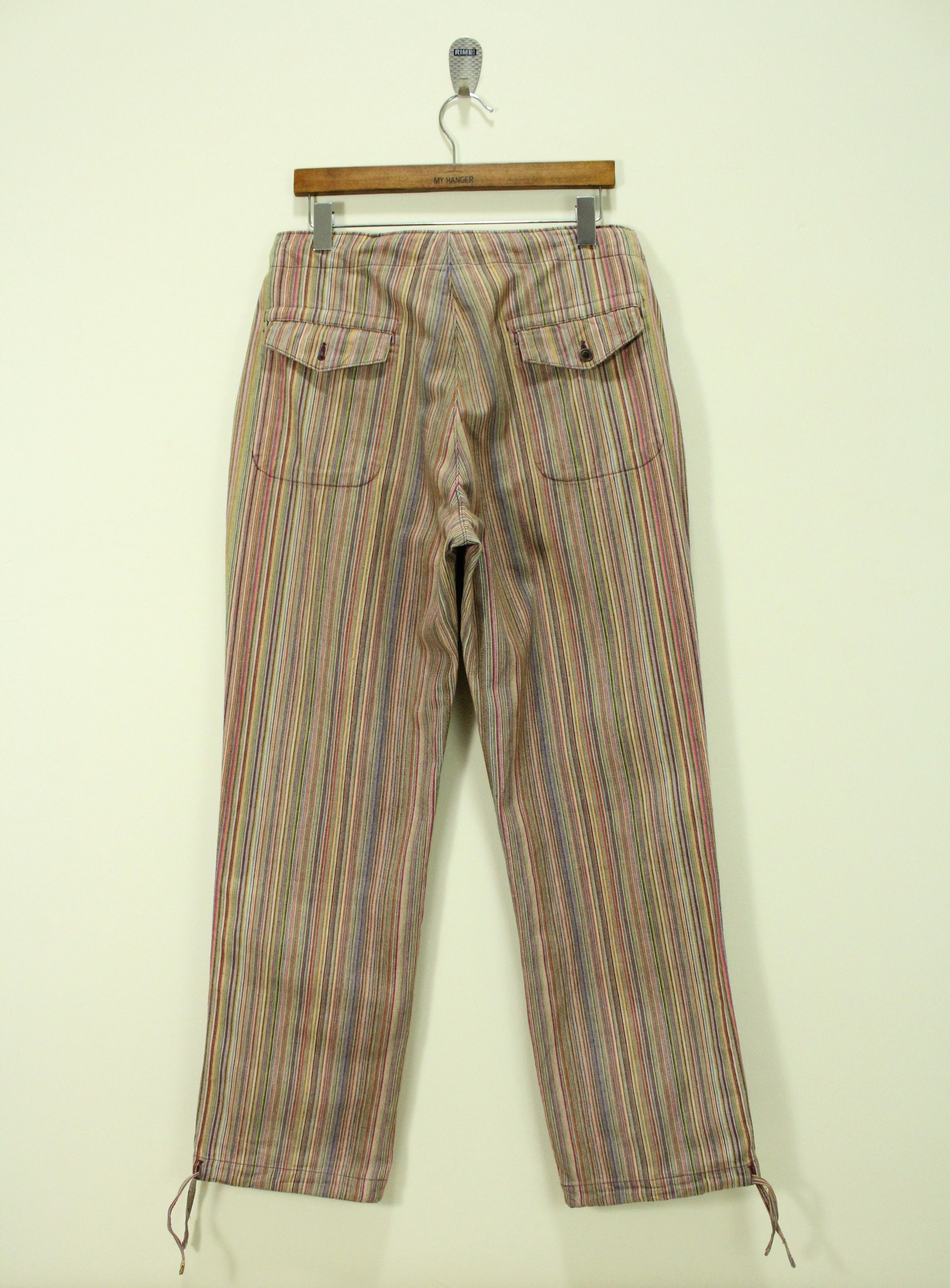 Vintage BEAMS Pants Drawstring Striped Woven Retro Style Size US 31 - 2 Thumbnail