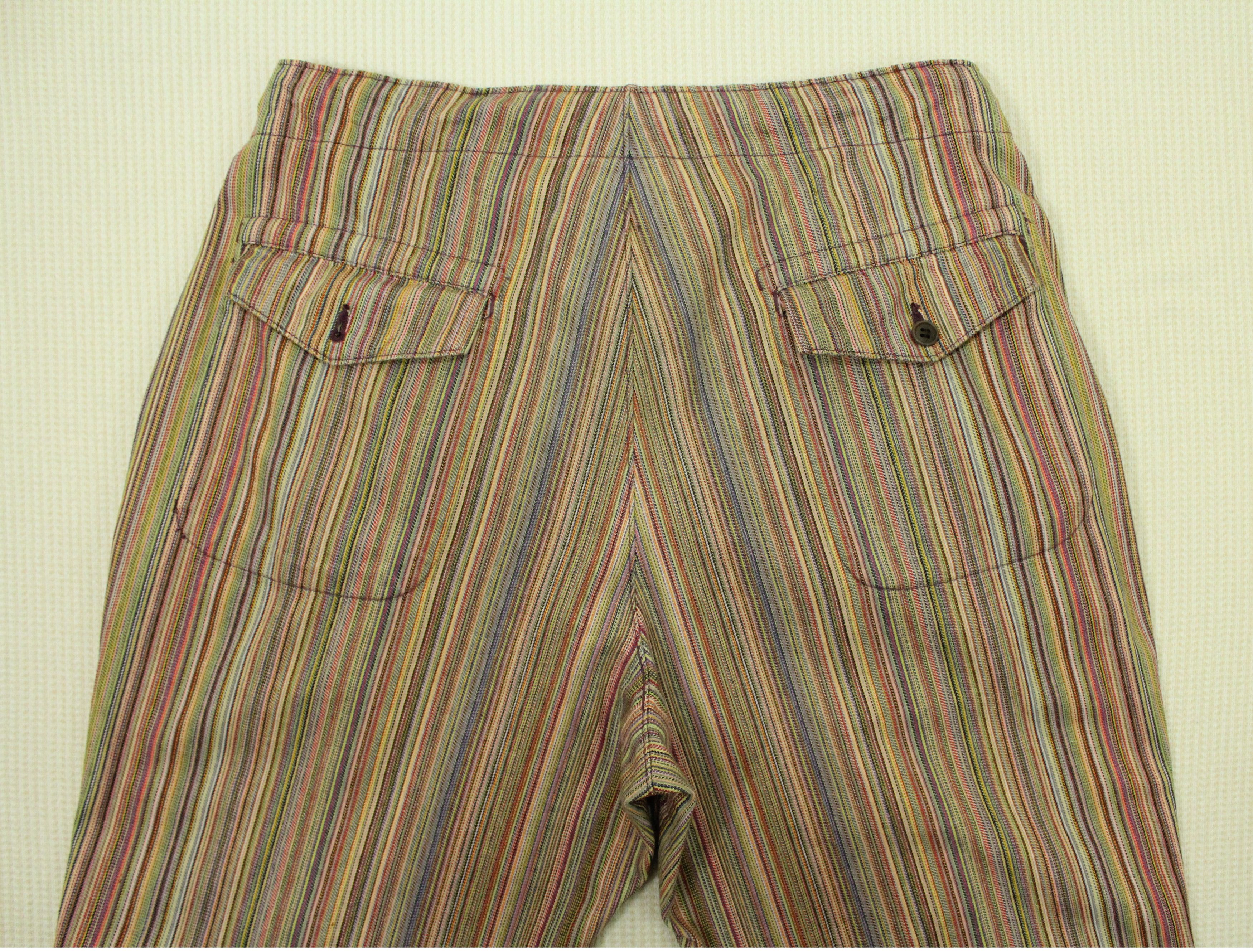 Vintage BEAMS Pants Drawstring Striped Woven Retro Style Size US 31 - 8 Thumbnail