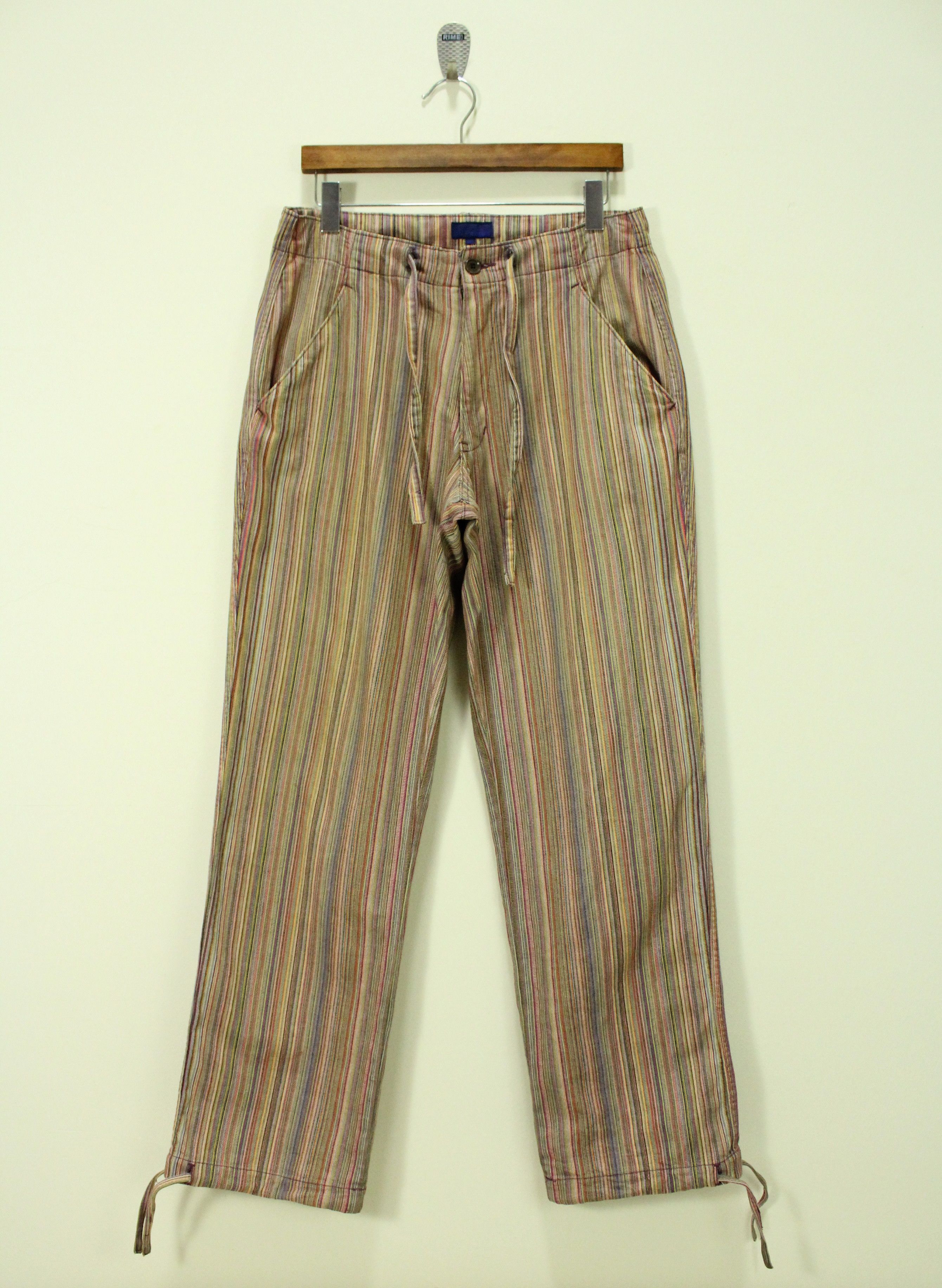 Vintage BEAMS Pants Drawstring Striped Woven Retro Style Size US 31 - 1 Thumbnail