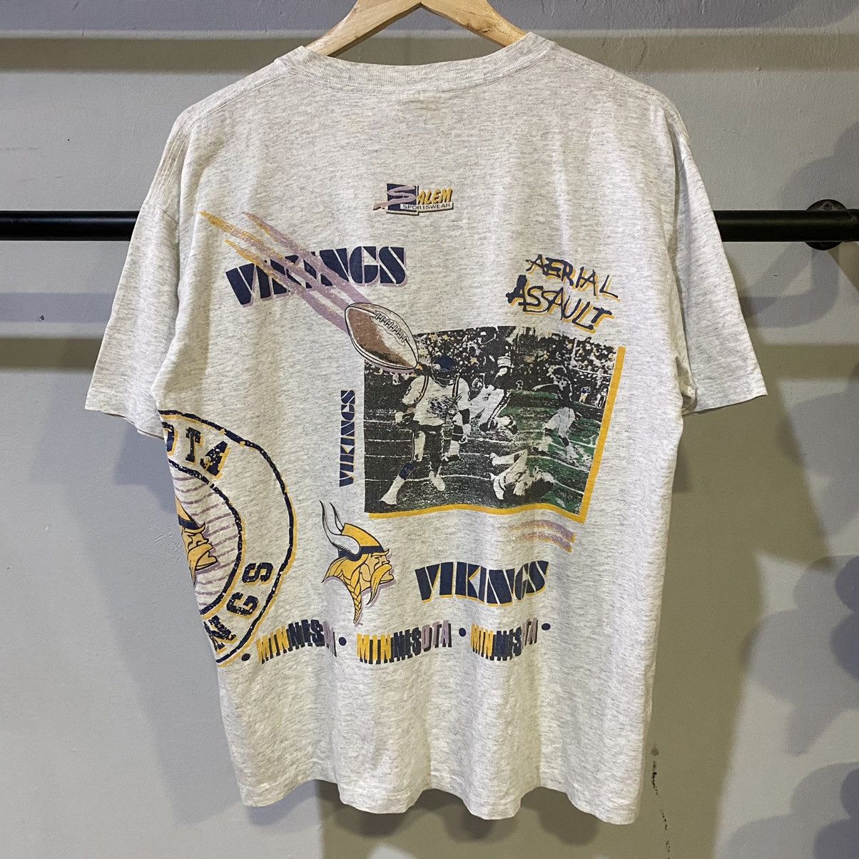 NFL × Salem Sportswear × Vintage VINTAGE 1991‼️Minnesota Vikings NFL Overprint Tee Size US L / EU 52-54 / 3 - 2 Thumbnail
