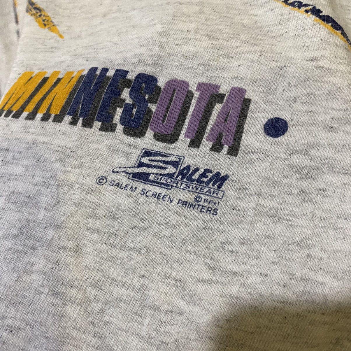 NFL × Salem Sportswear × Vintage VINTAGE 1991‼️Minnesota Vikings NFL Overprint Tee Size US L / EU 52-54 / 3 - 9 Thumbnail