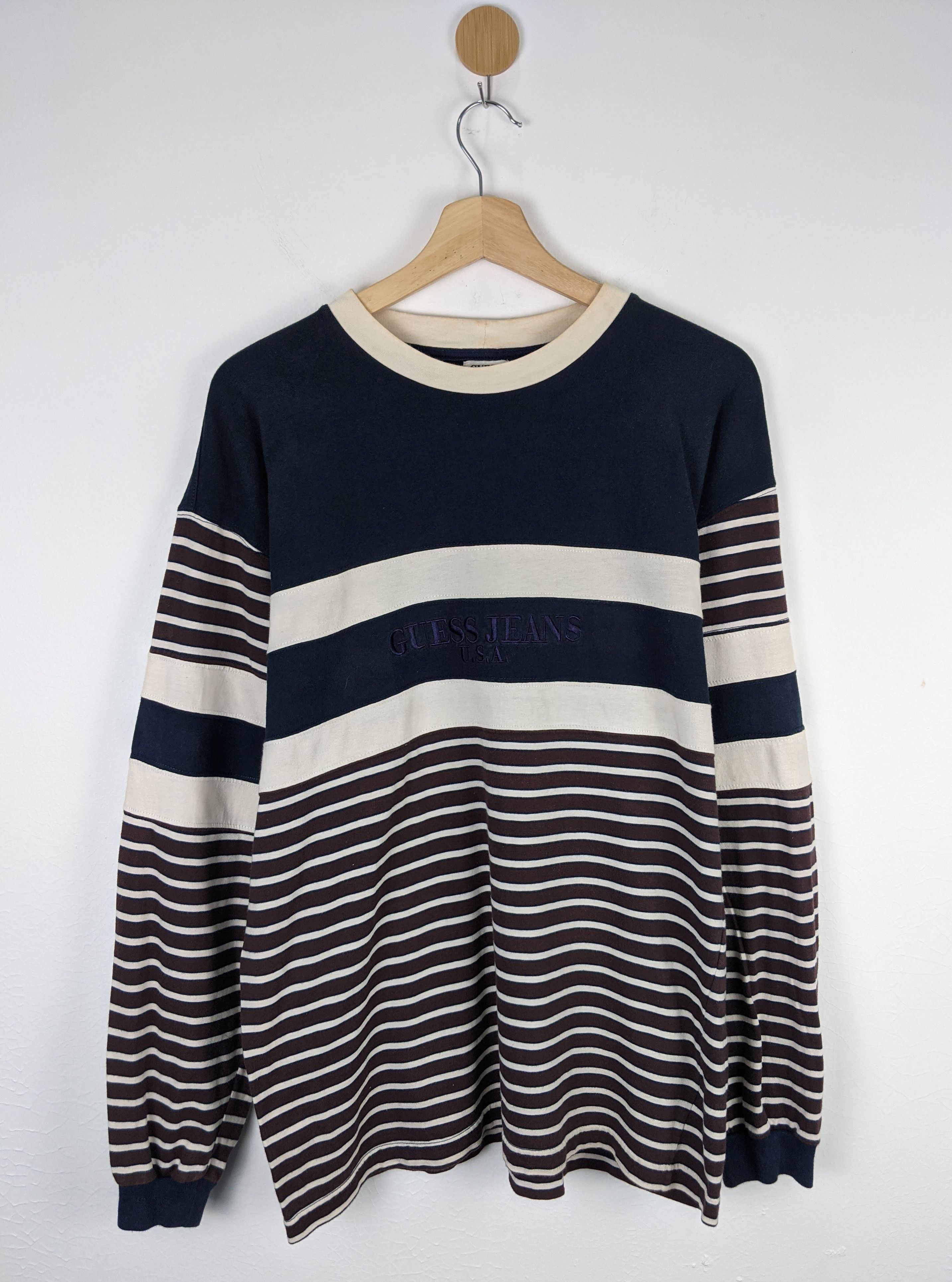 image of Vintage Guess 90's Asap Rocky Embroidery Stripe Shirt, Men's (Size Medium)