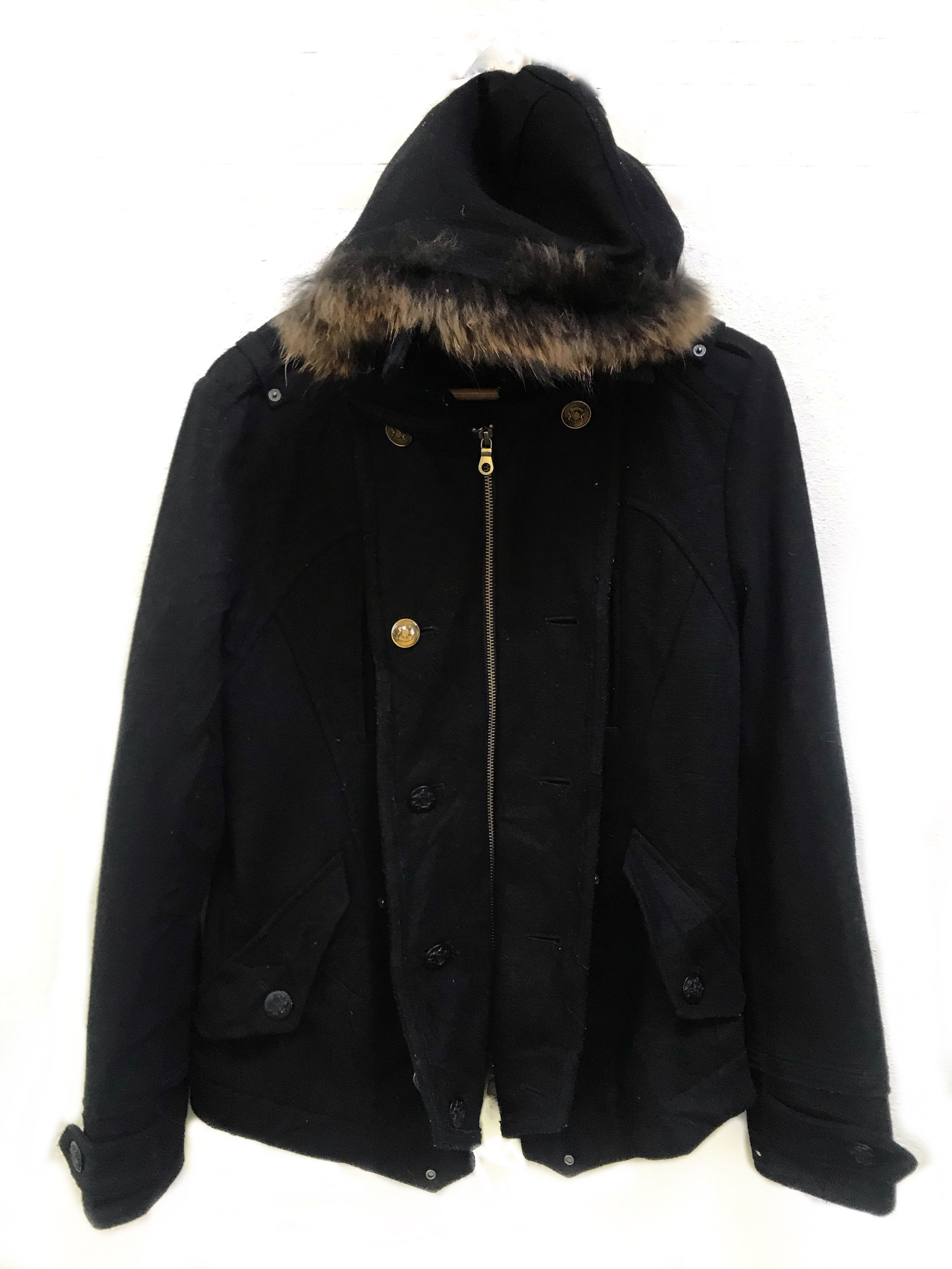 14th Addiction × If Six Was Nine × PPFM PPFM Fox Fur Hooded Wool Double Breast Jacket Size US M / EU 48-50 / 2 - 1 Thumbnail