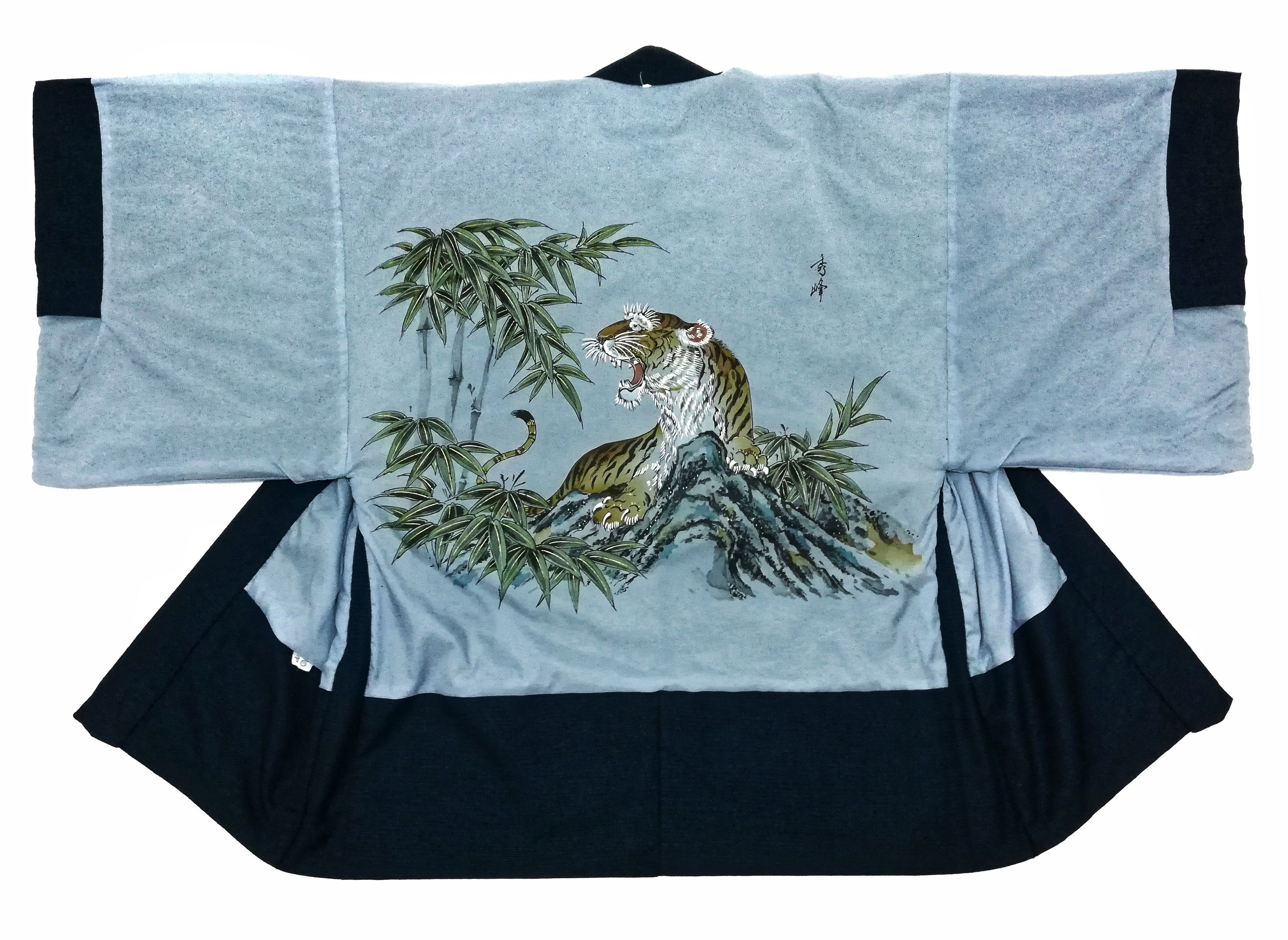 Art Comes First × Japanese Brand 🔥Tsumugi Silk Tiger Art Haori Kimono Jacket Sanjuro Style Size US L / EU 52-54 / 3 - 7 Thumbnail