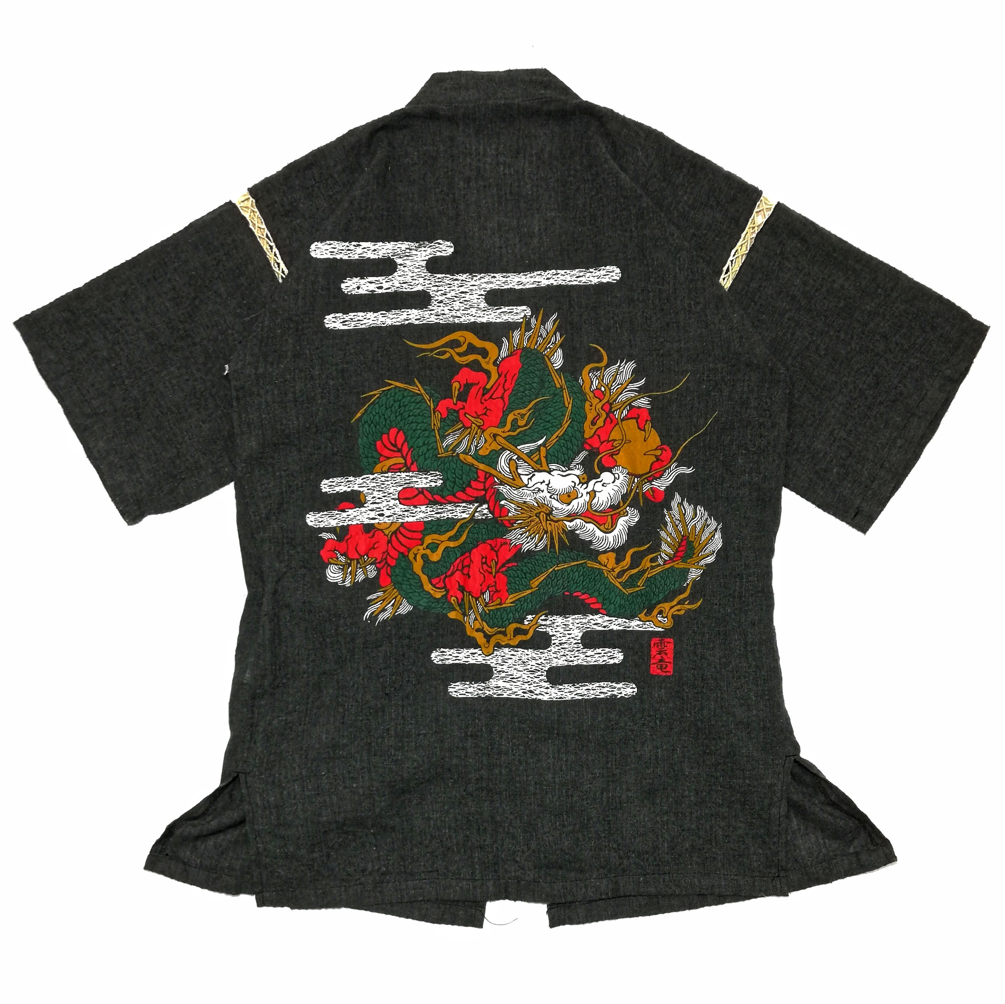 🔥Vintage Japan Man Cool Kimono Shirt Dragon Big Logo🔥