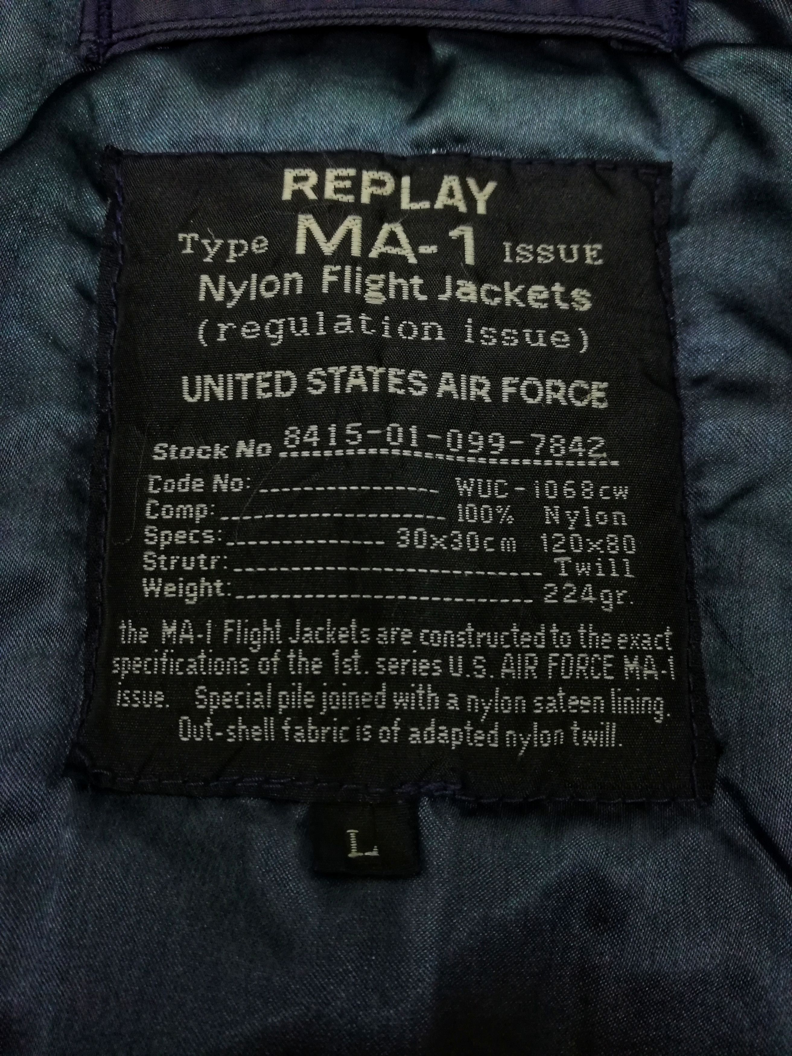 Replay 🔥Type Ma-1 Issue Nylon Flight United States Air Force🔥 Size US L / EU 52-54 / 3 - 9 Thumbnail