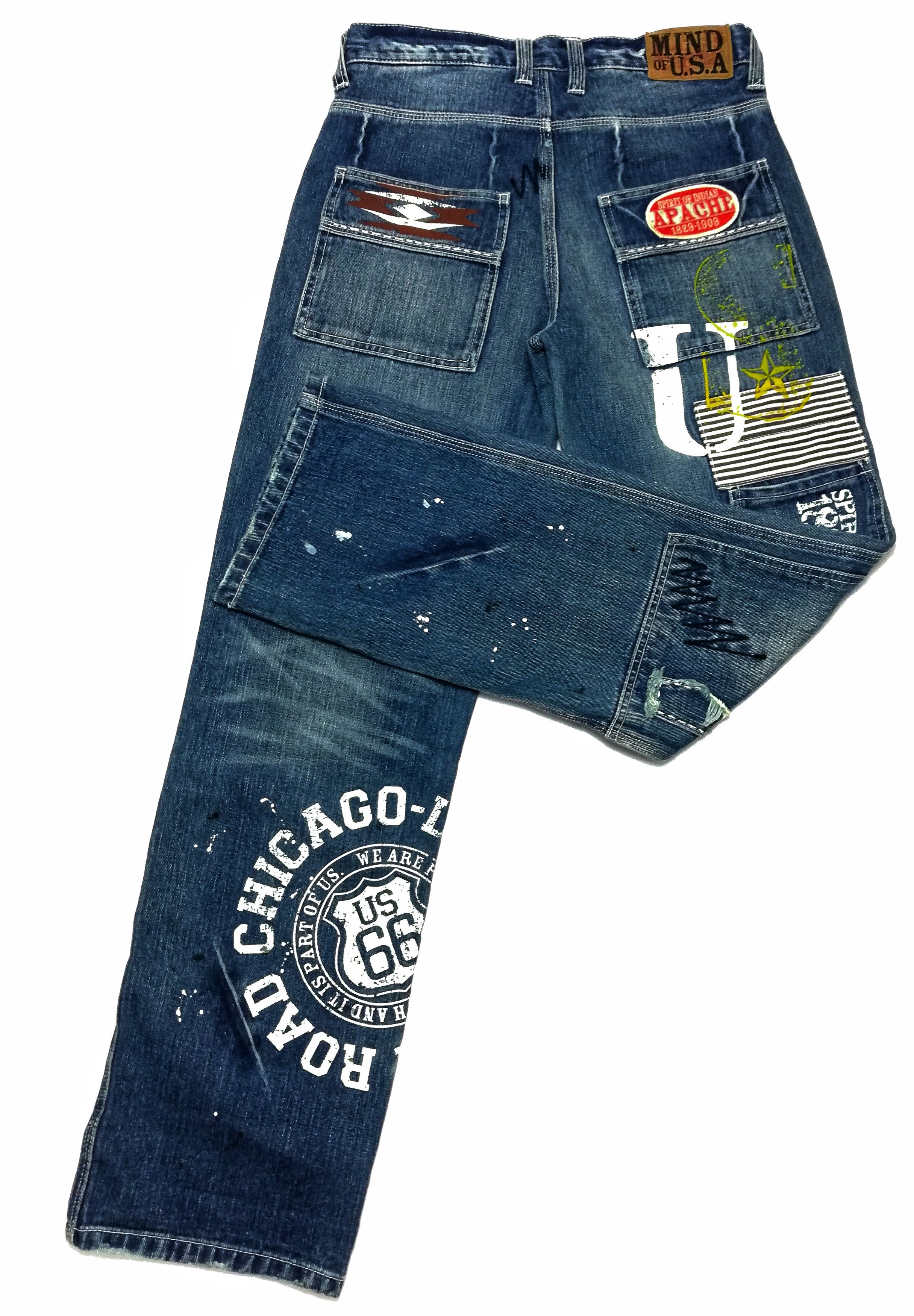 Japanese Brand 🔥Mind Of U.S.A Distressed Patchwork Carpenter Denim Pants Size US 30 / EU 46 - 16 Thumbnail
