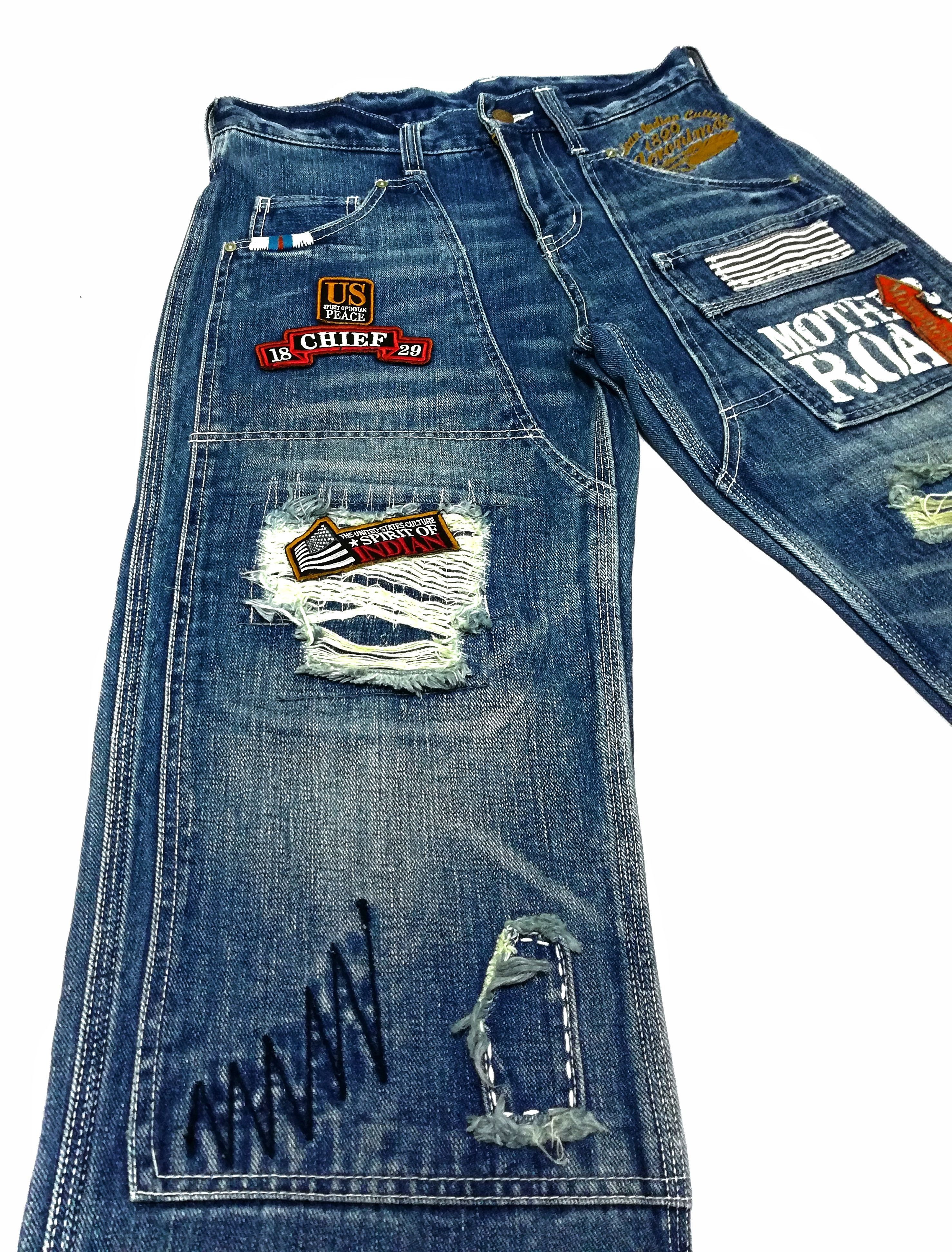 Japanese Brand 🔥Mind Of U.S.A Distressed Patchwork Carpenter Denim Pants Size US 30 / EU 46 - 4 Thumbnail