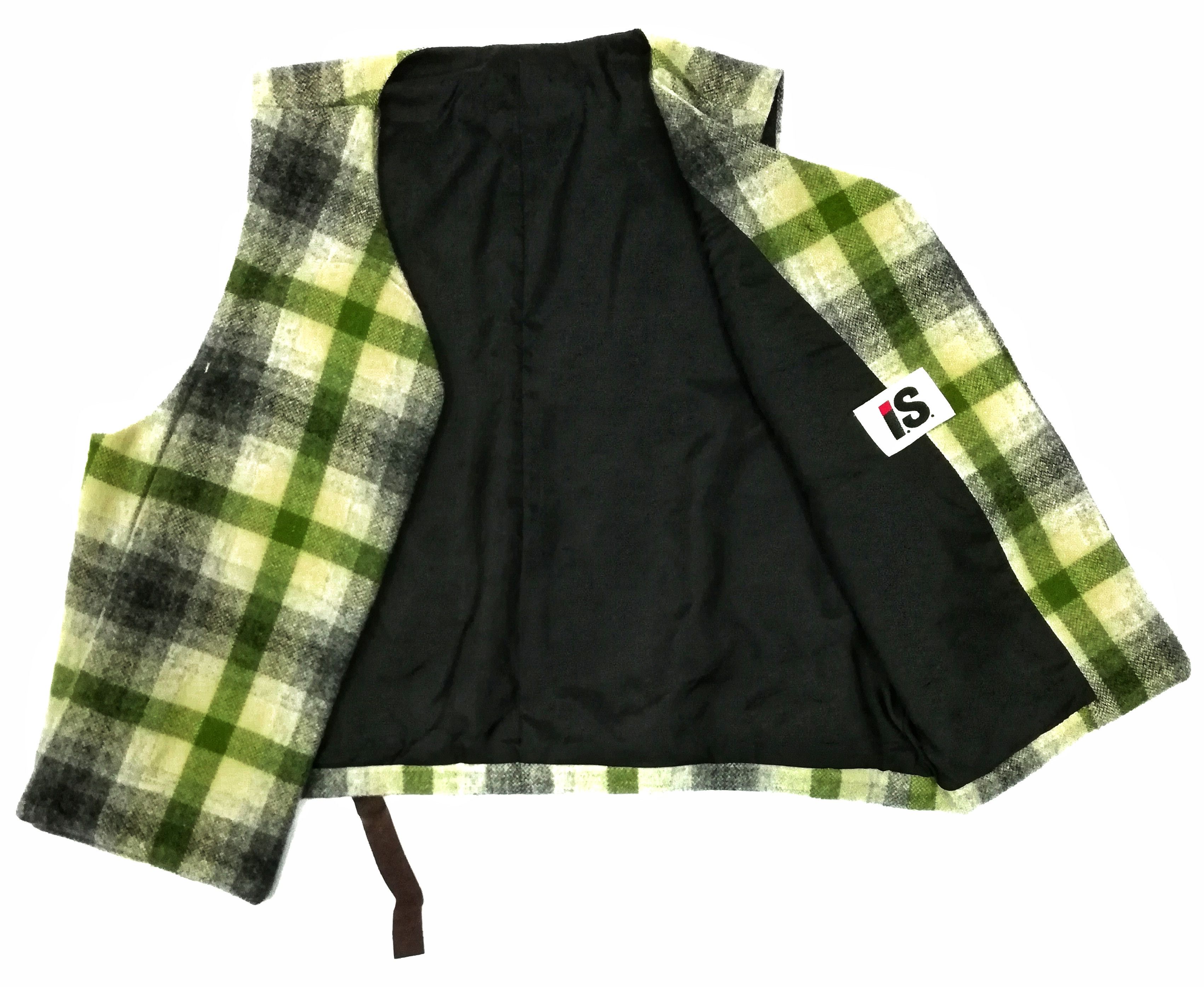 Issey Miyake 🔥Archival 80's I.S Checkered Green Wool Vest Jacket🔥 Size US S / EU 44-46 / 1 - 1 Thumbnail
