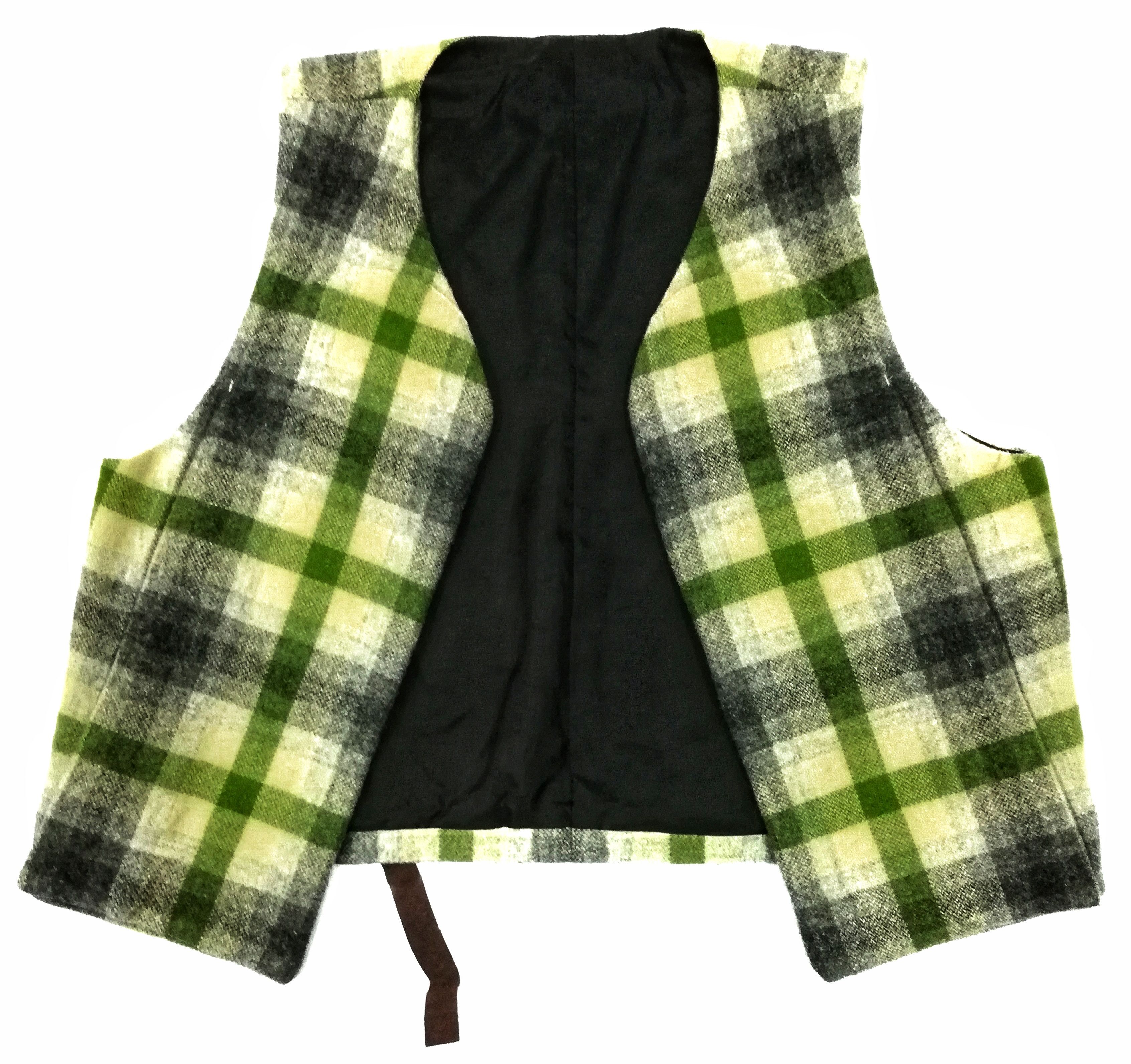 Issey Miyake 🔥Archival 80's I.S Checkered Green Wool Vest Jacket🔥 Size US S / EU 44-46 / 1 - 4 Thumbnail