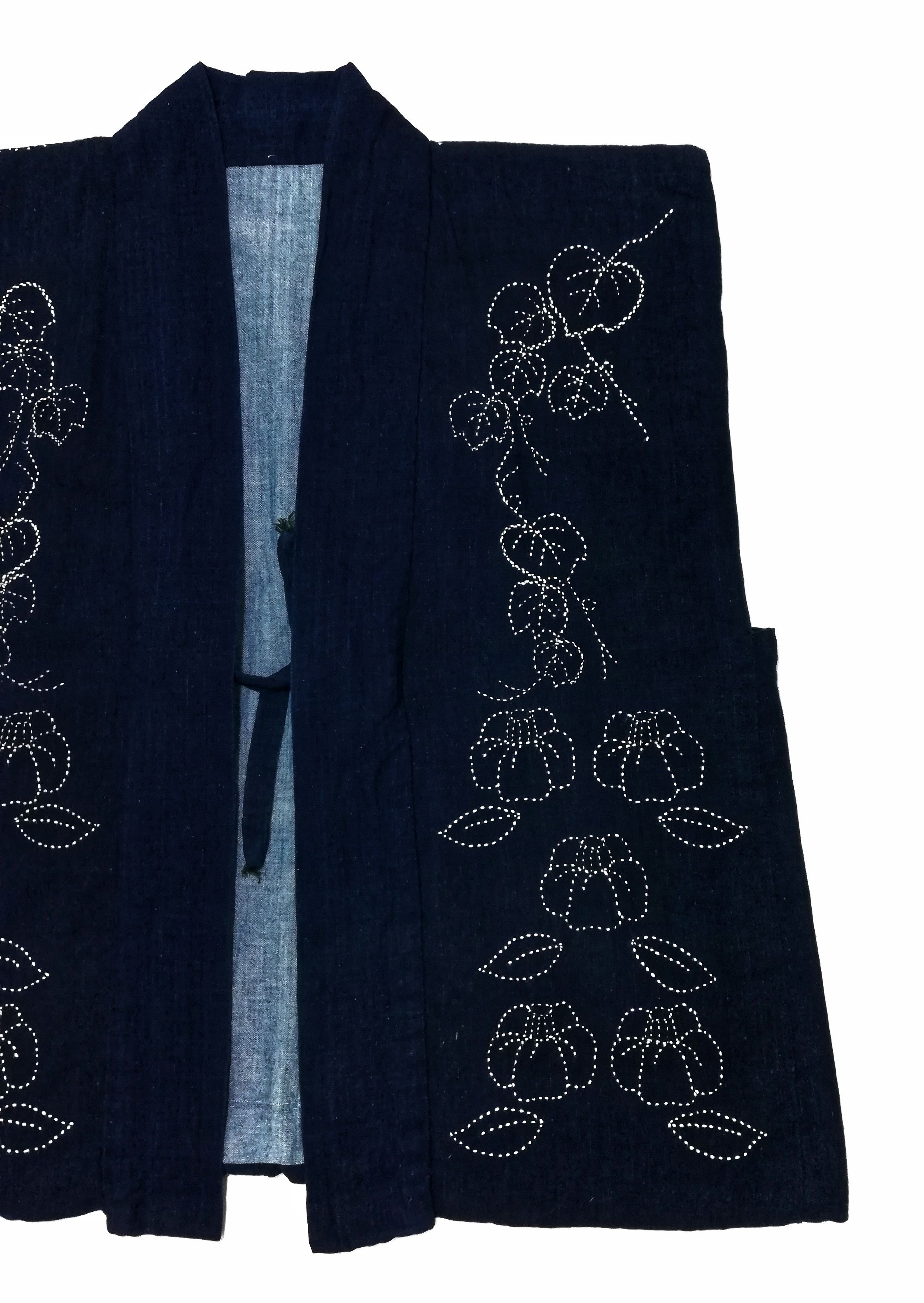 Art Comes First × Indigo × Japanese Brand 🔥Traditional Boro Sashiko Kimono Vest Flower Stitching Size US M / EU 48-50 / 2 - 3 Thumbnail