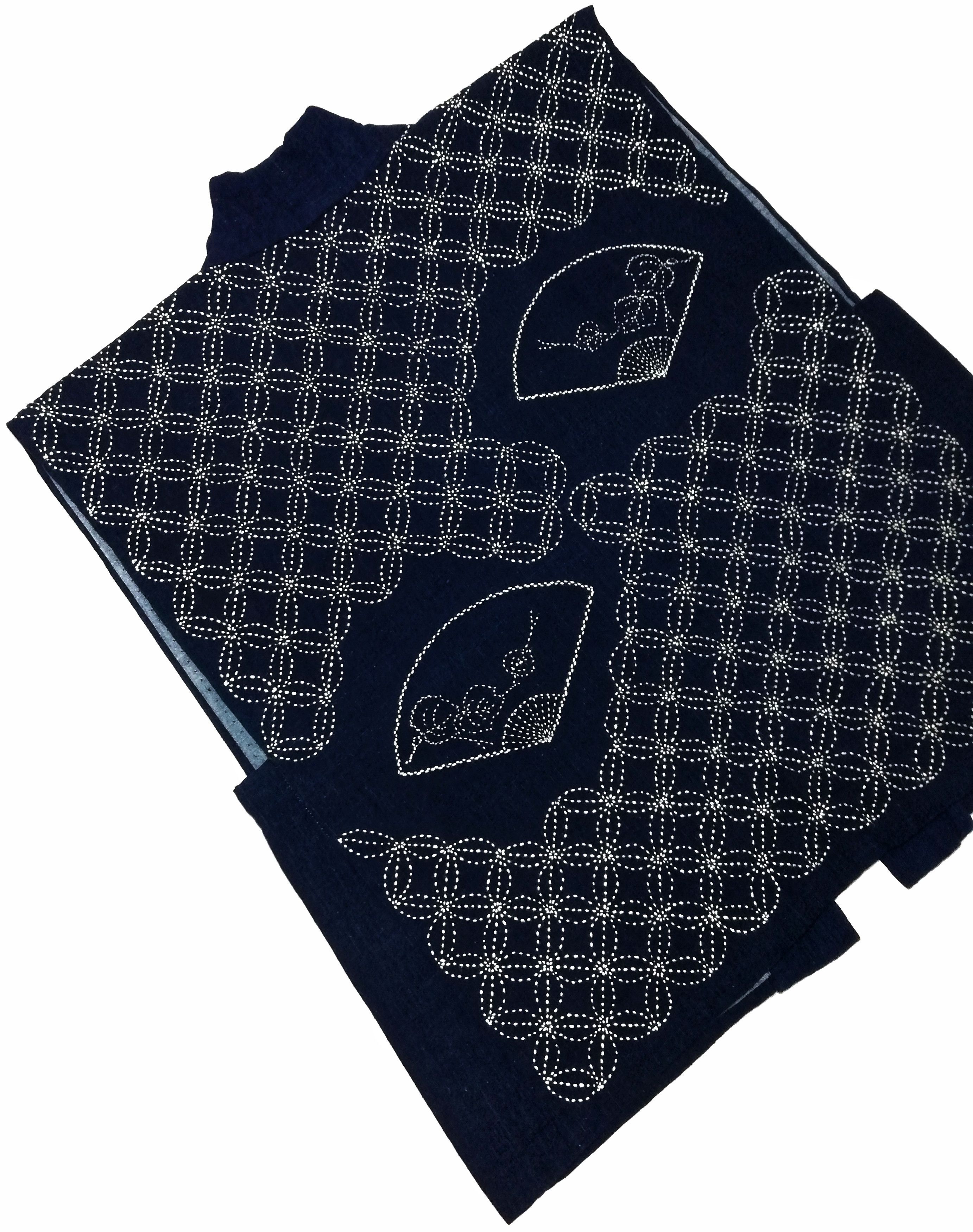 Art Comes First × Indigo × Japanese Brand 🔥Traditional Boro Sashiko Kimono Vest Flower Stitching Size US M / EU 48-50 / 2 - 8 Thumbnail