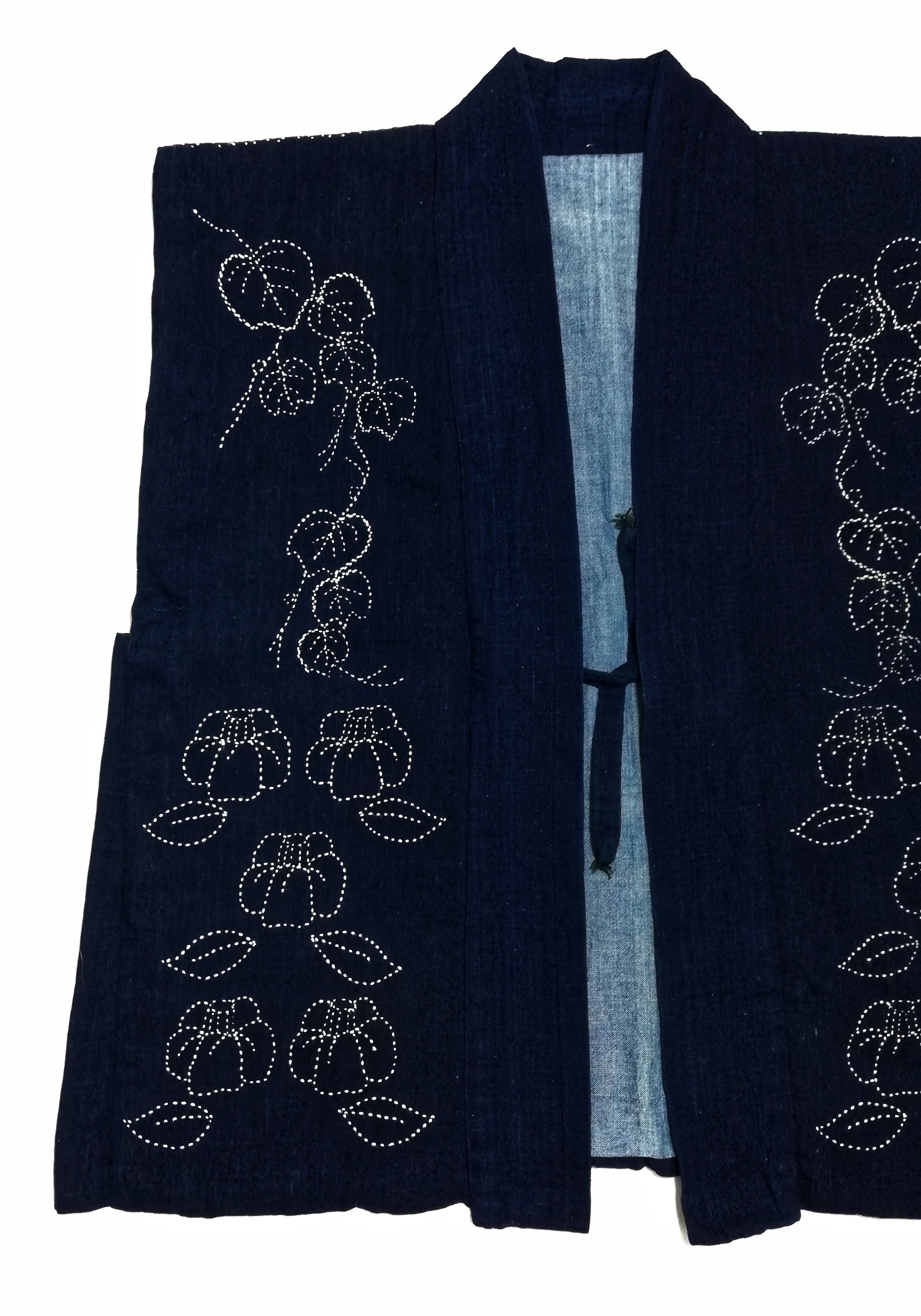Art Comes First × Indigo × Japanese Brand 🔥Traditional Boro Sashiko Kimono Vest Flower Stitching Size US M / EU 48-50 / 2 - 4 Thumbnail