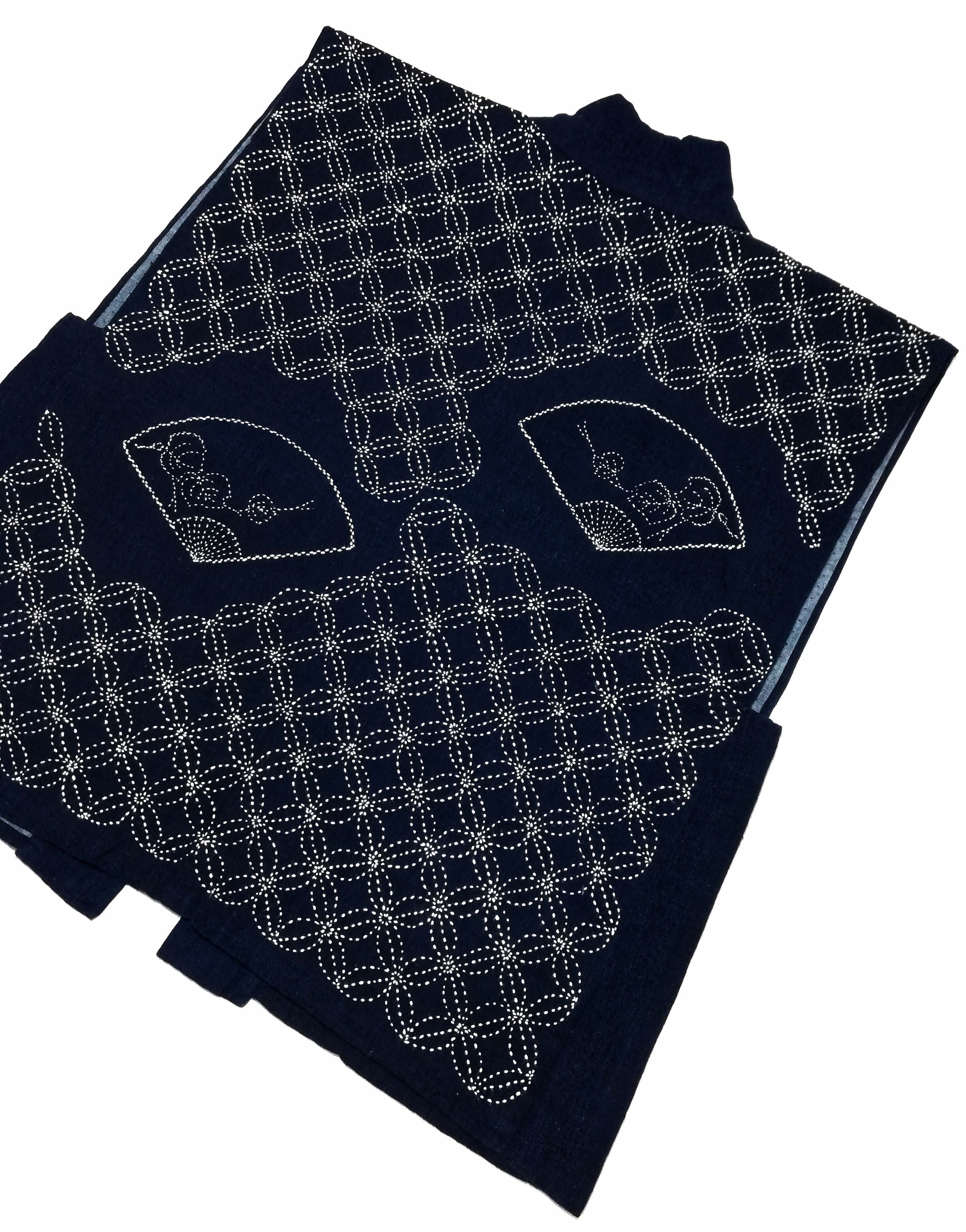 Art Comes First × Indigo × Japanese Brand 🔥Traditional Boro Sashiko Kimono Vest Flower Stitching Size US M / EU 48-50 / 2 - 7 Thumbnail