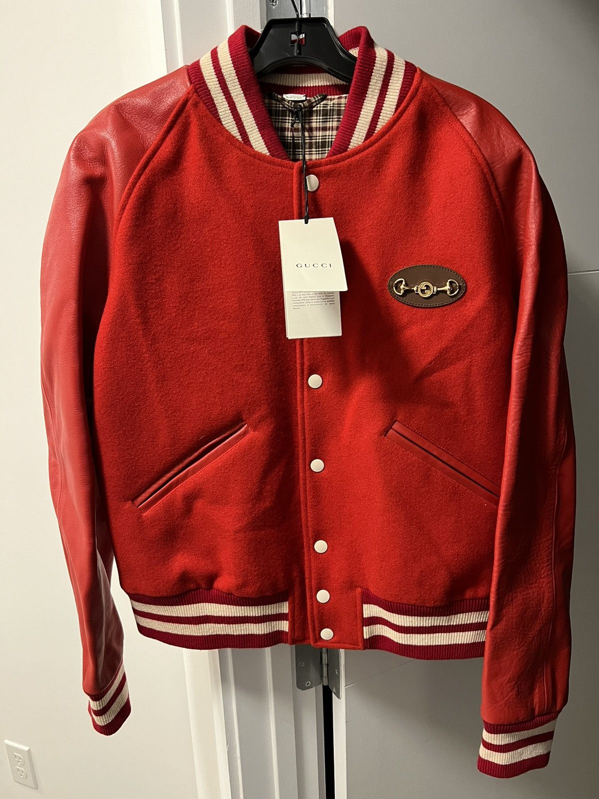 Gucci Gucci Red Felt and leather bomber jacket Size US M / EU 48-50 / 2 - 1 Thumbnail