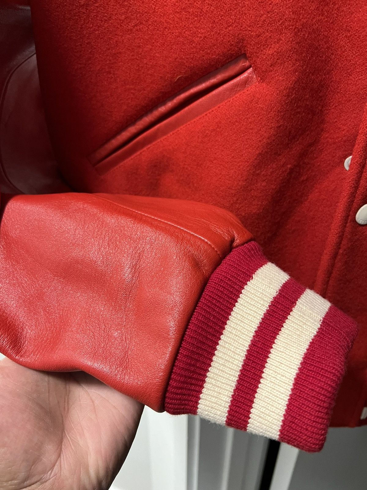 Gucci Gucci Red Felt and leather bomber jacket Size US M / EU 48-50 / 2 - 8 Thumbnail