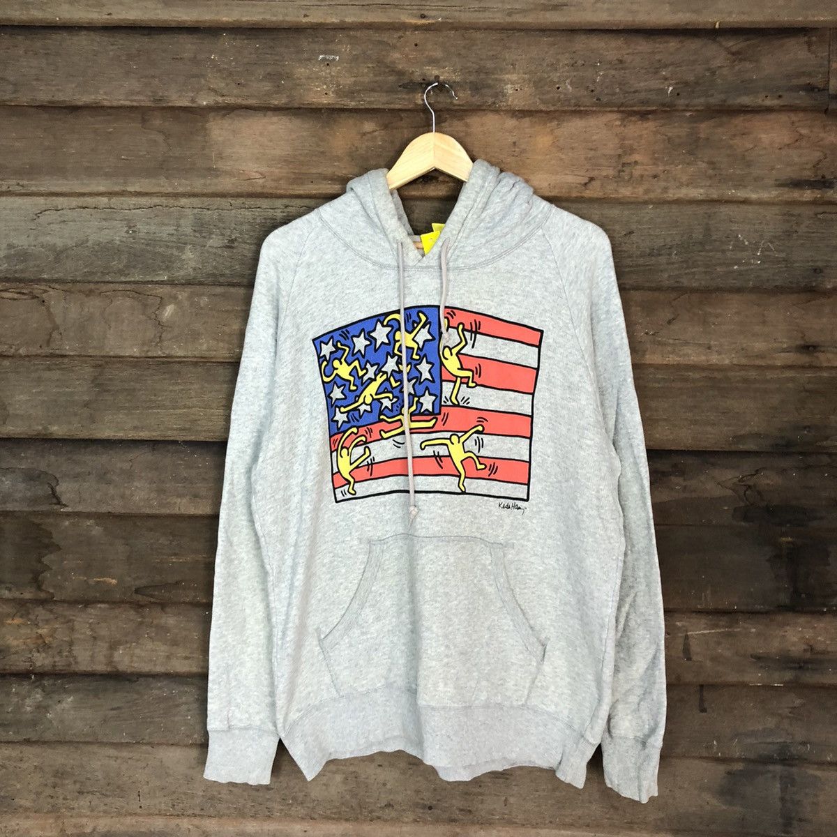 image of Keith Haring American Flag Grey Hoodies 3258, Men's (Size XL)