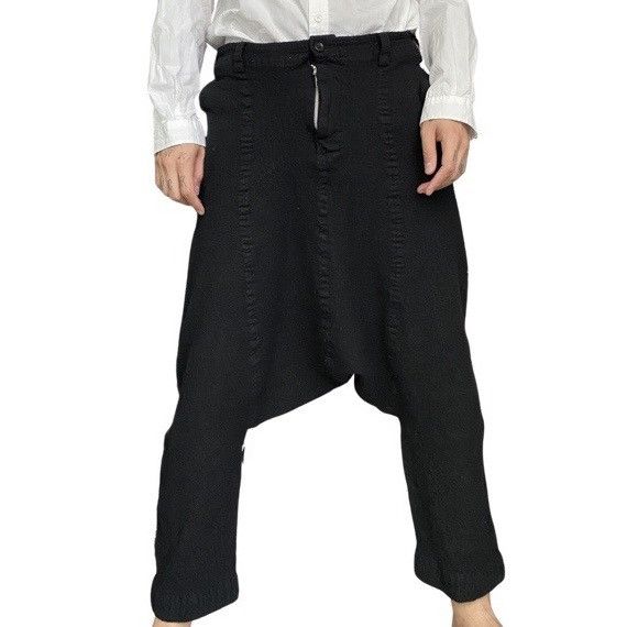 image of Comme Des Garcons Black Wool Dye Drop Crotch Pants, Men's (Size 33)