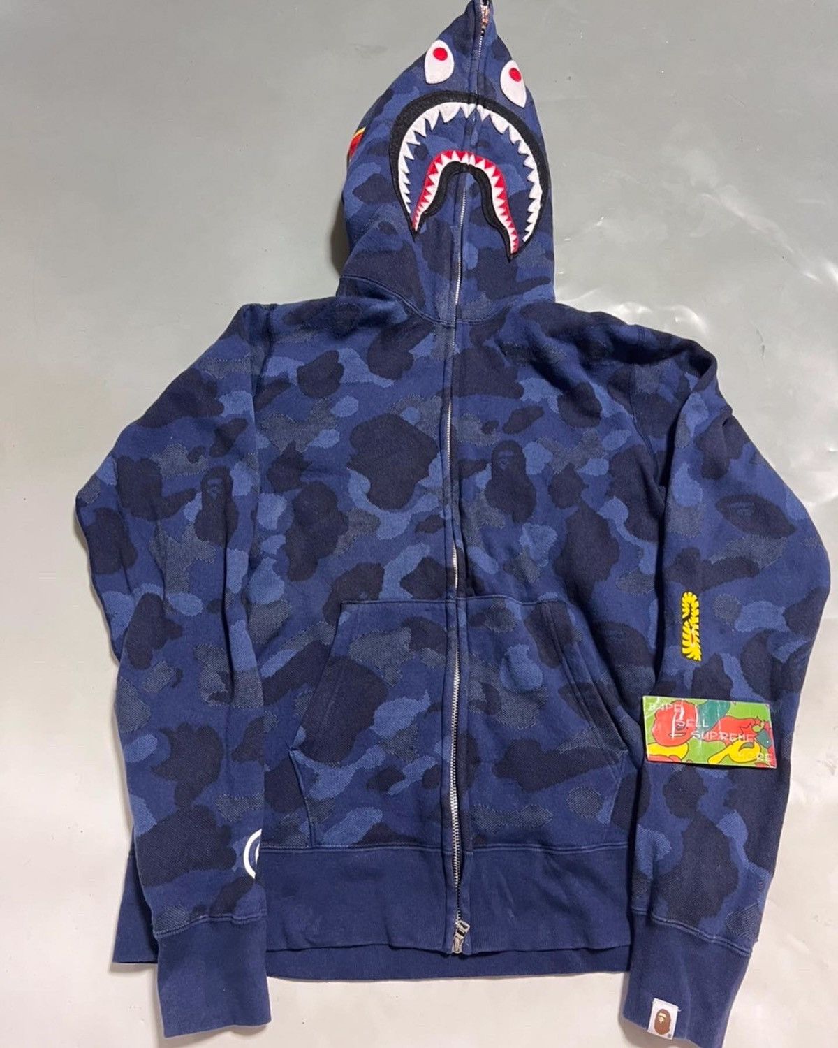 image of Bape Shark Full Zip Hoodie Blue Jacquard Camo, Men's (Size Medium)