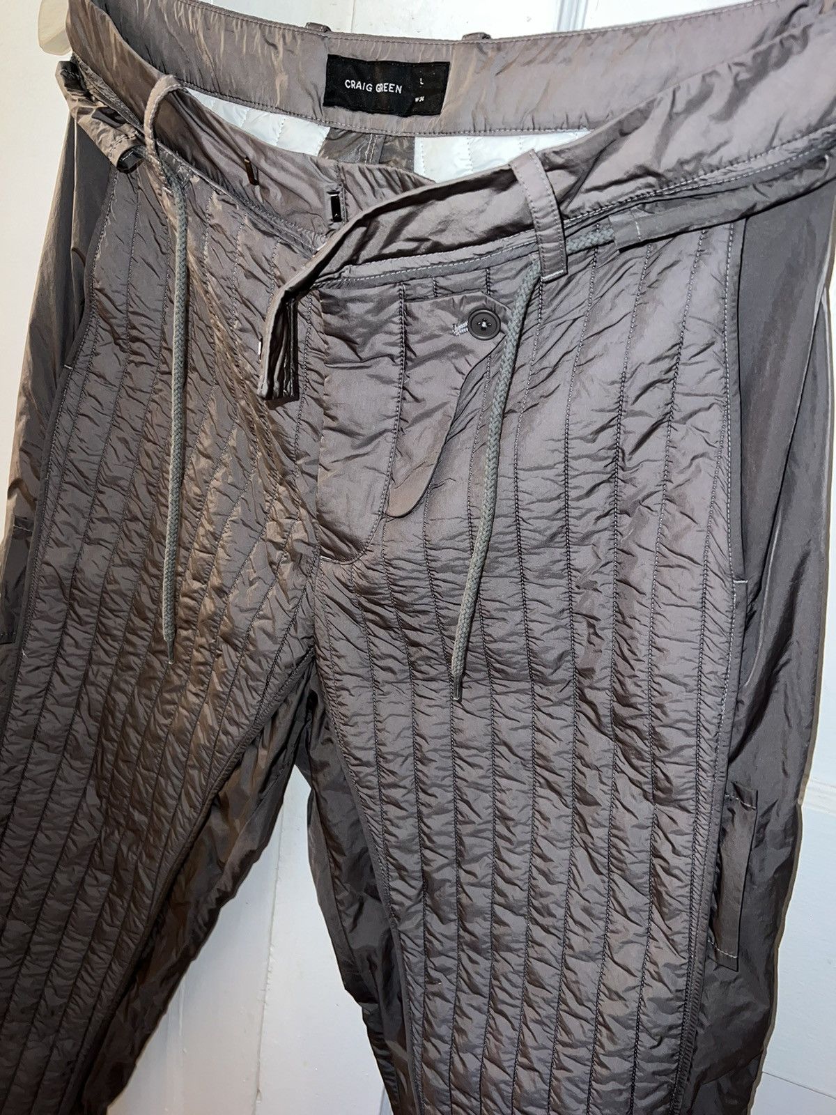 image of Craig Green Quilted Skin Trousers in Grey, Men's (Size 34)