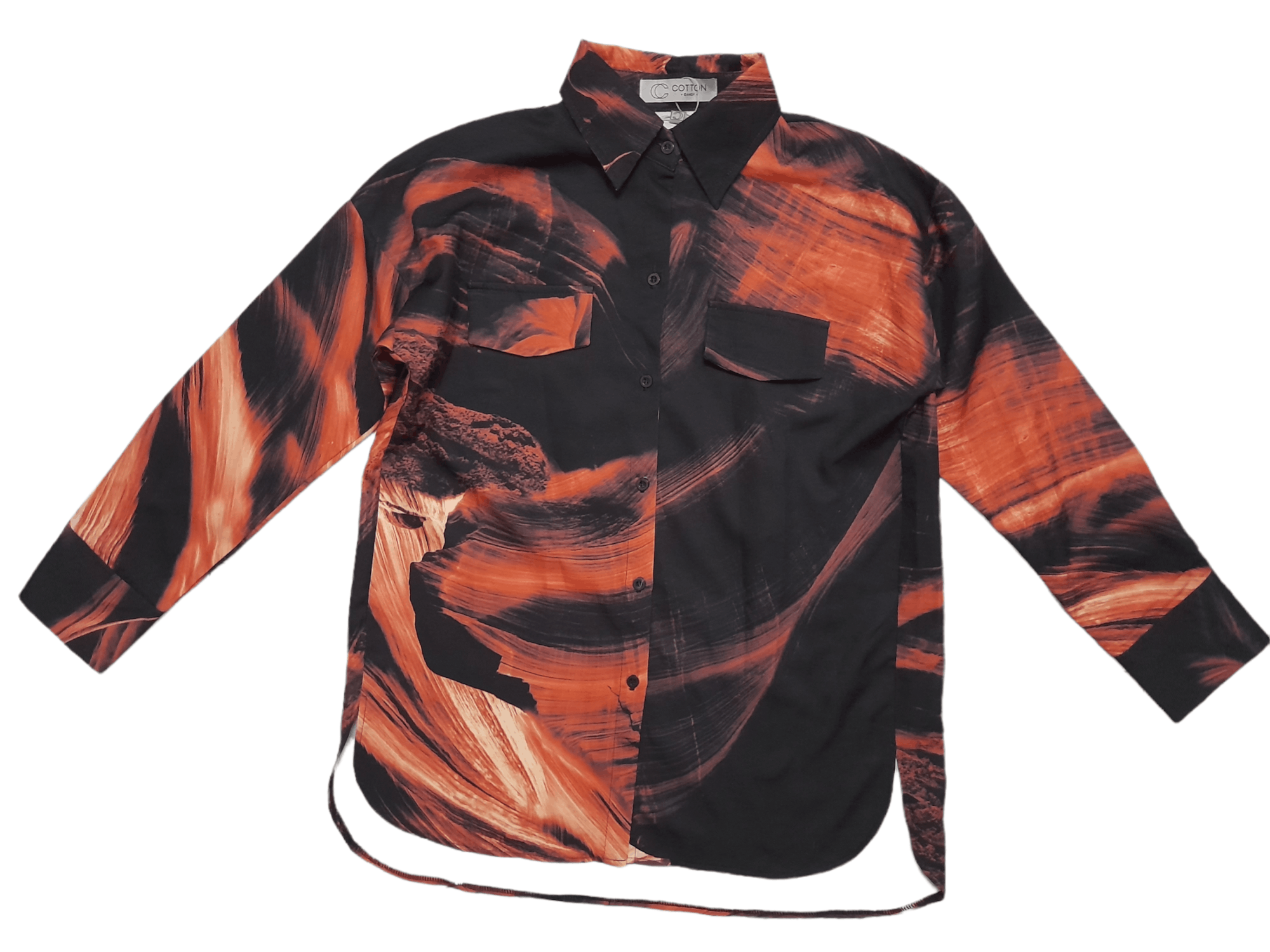 image of Cotton Candy Abstract Button Don Overshoulder (E100) in Black Orange, Women's (Size Medium)