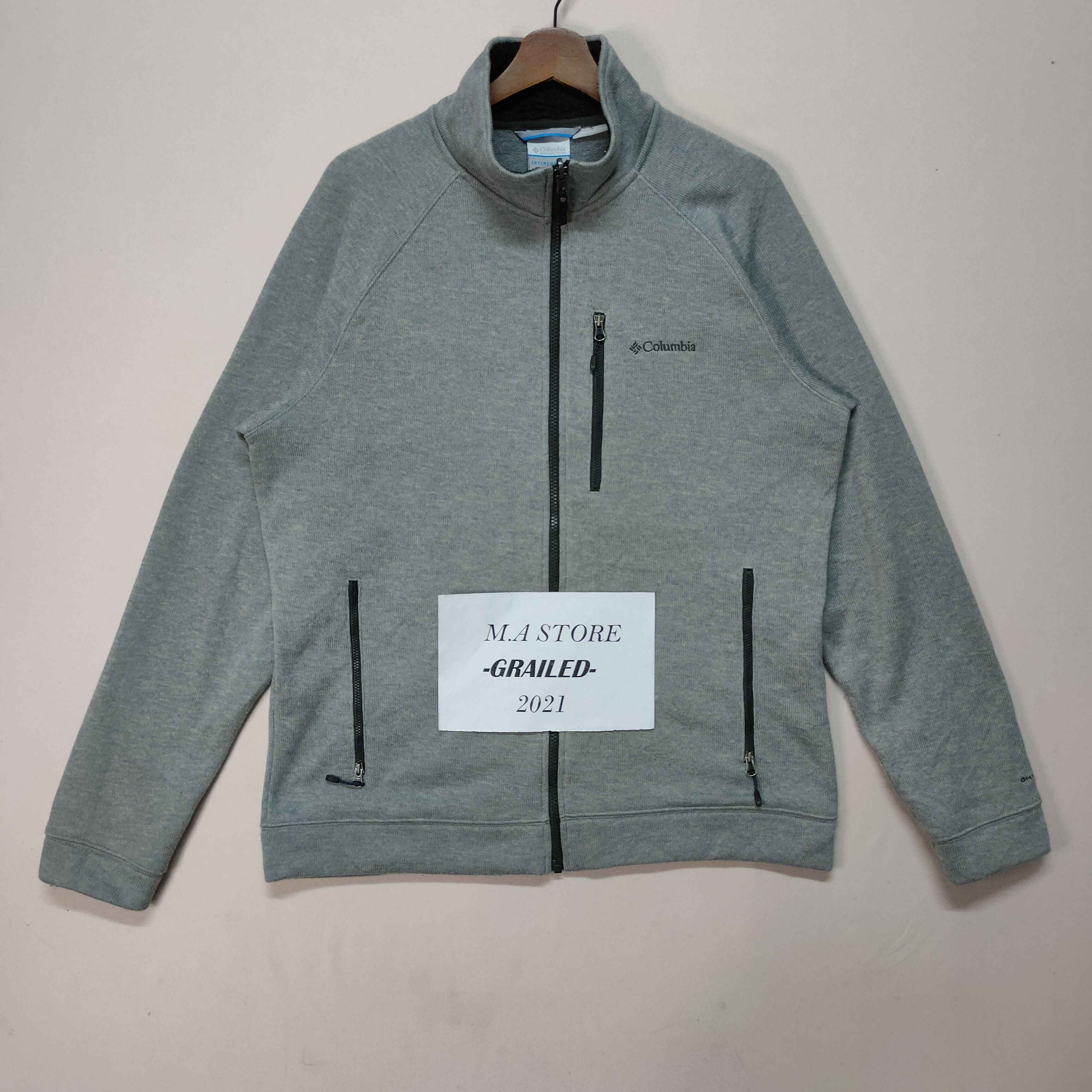 image of Vintage Columbia Embroidery Small Logo Sweater Jacket in Grey, Men's (Size Large)