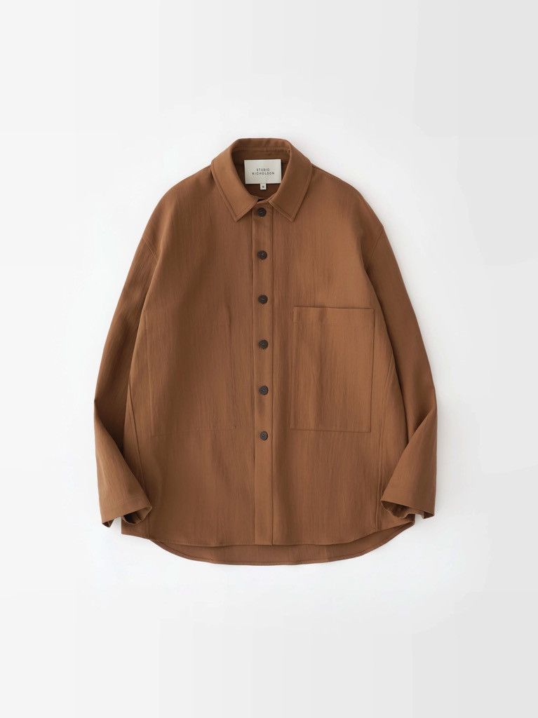 image of Studio Nicholson Bowdoin Overshirt Hazelnut Double Cotton - Size XL NWT $480 in Hazelnut Brown