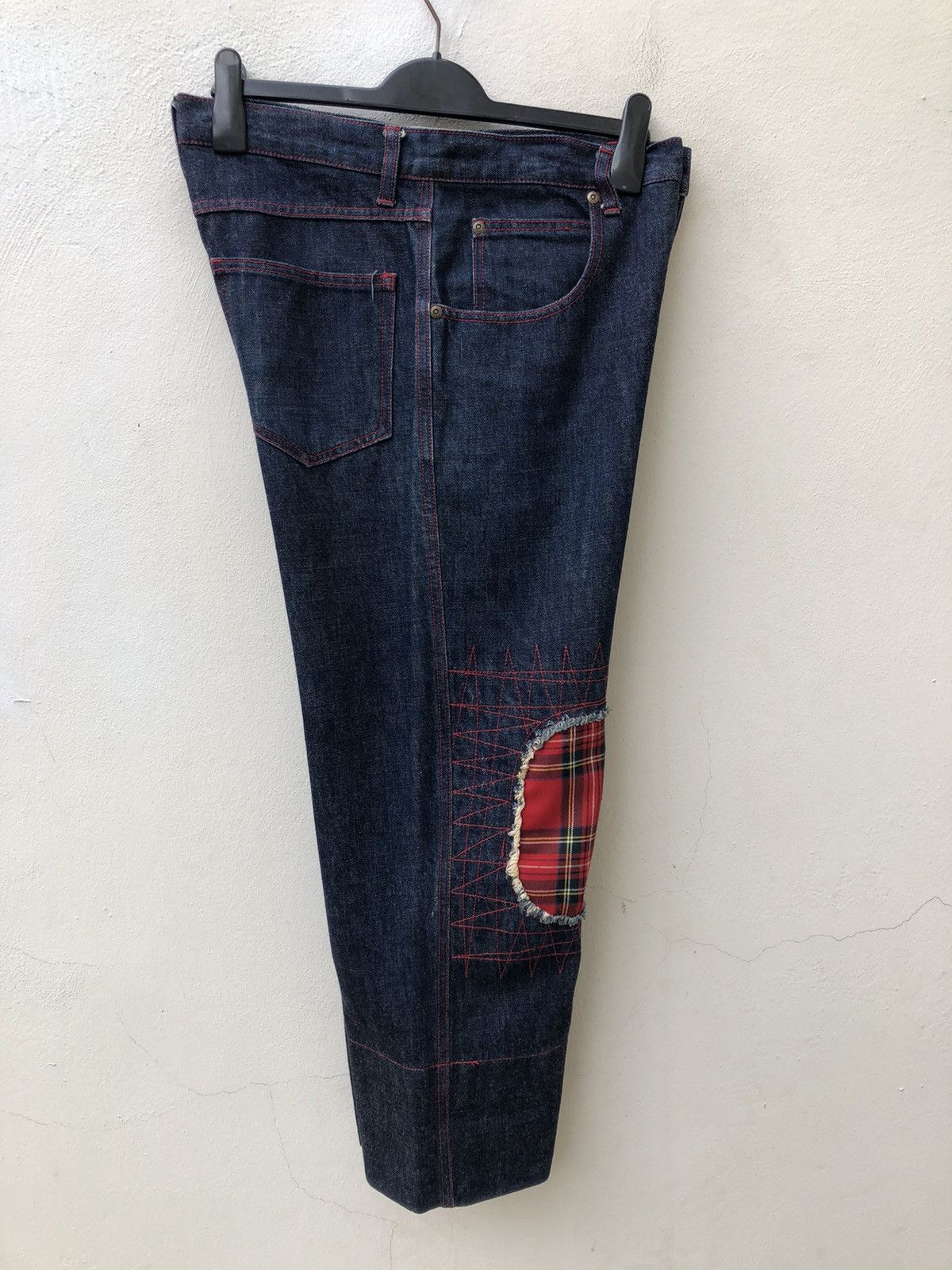 Vintage 90s Acid Jazz Men Japan Zigzag Patchwork Cropped Denim Size US 31 - 18 Thumbnail