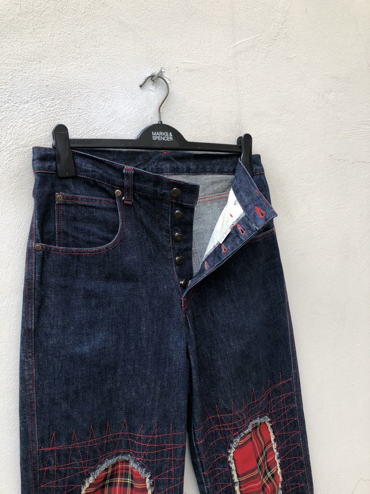Vintage 90s Acid Jazz Men Japan Zigzag Patchwork Cropped Denim Size US 31 - 8 Thumbnail