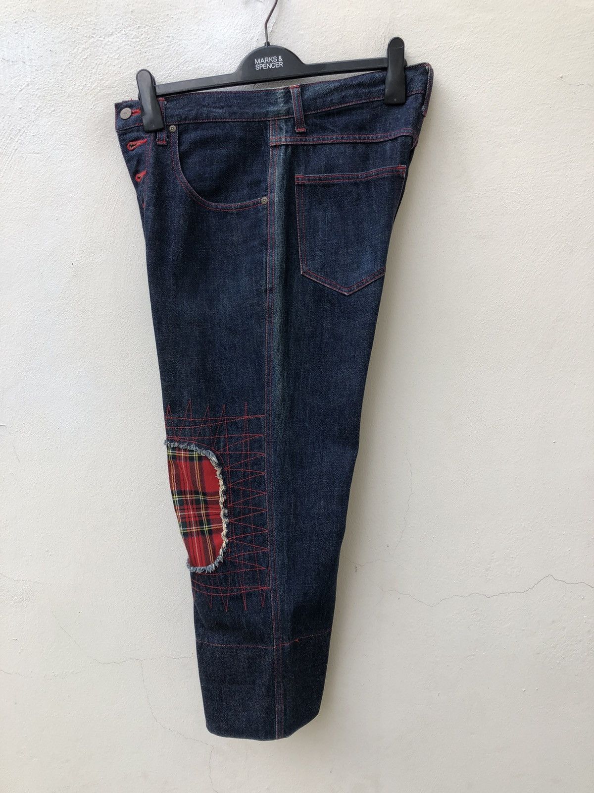 Vintage 90s Acid Jazz Men Japan Zigzag Patchwork Cropped Denim Size US 31 - 16 Thumbnail