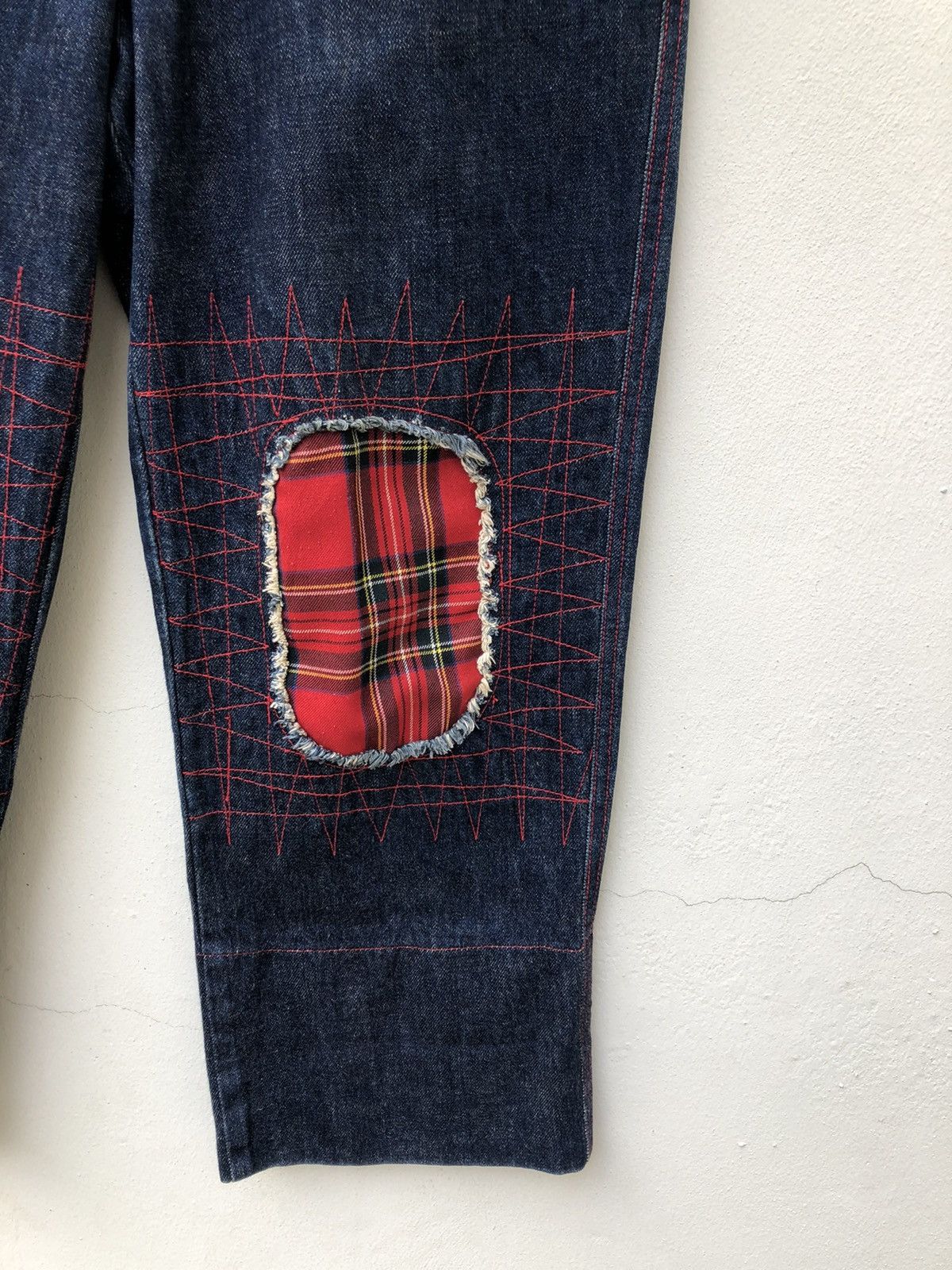 Vintage 90s Acid Jazz Men Japan Zigzag Patchwork Cropped Denim Size US 31 - 11 Thumbnail