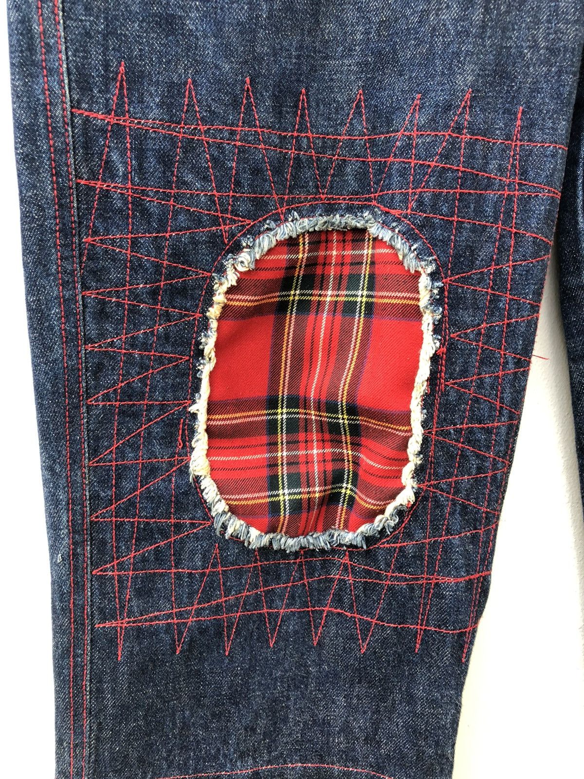 Vintage 90s Acid Jazz Men Japan Zigzag Patchwork Cropped Denim Size US 31 - 10 Thumbnail