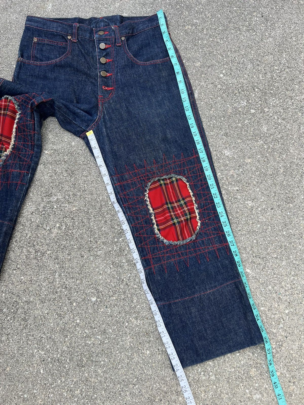 Vintage 90s Acid Jazz Men Japan Zigzag Patchwork Cropped Denim Size US 31 - 3 Thumbnail